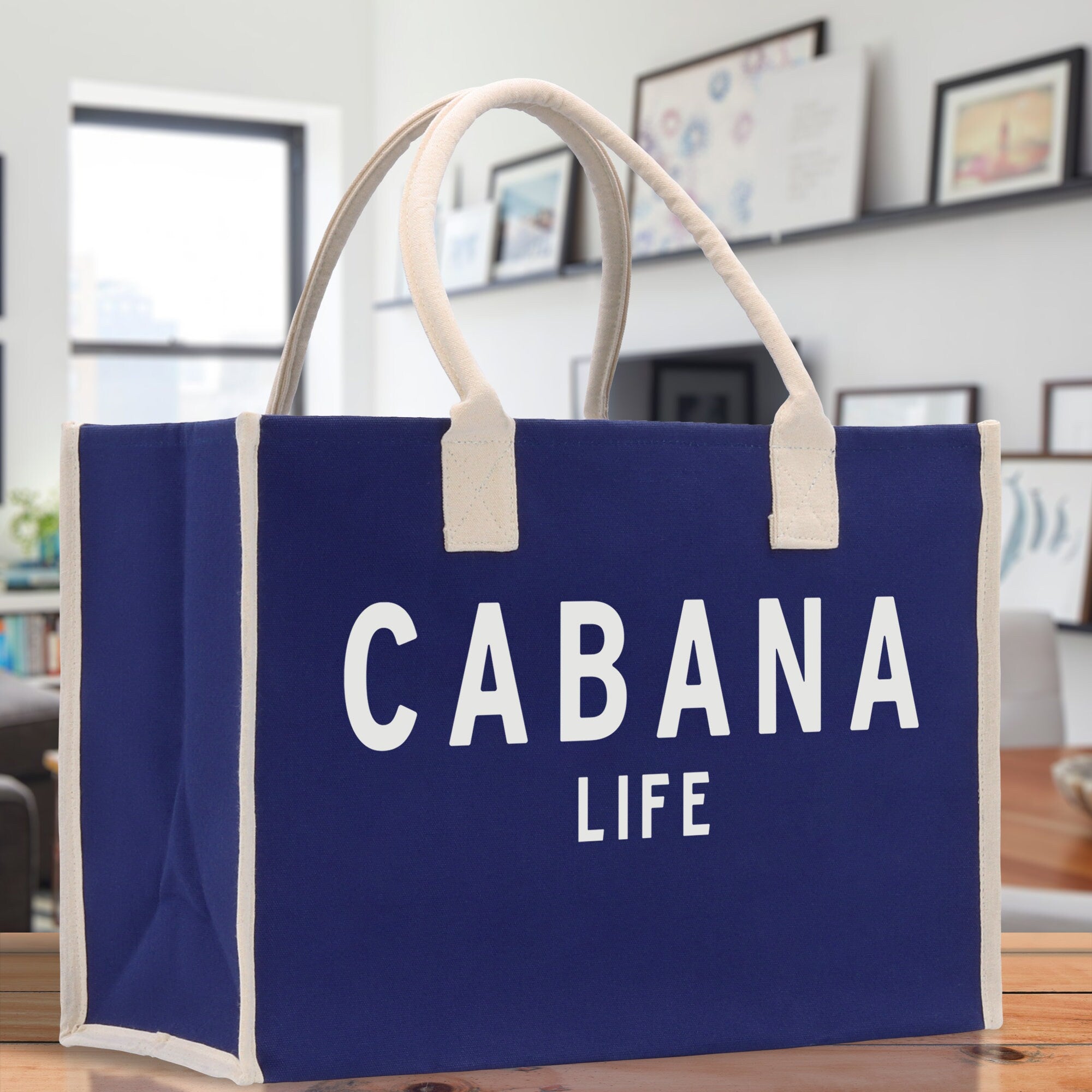 Cabana Life Cotton Canvas Chic Beach Tote Bag Multipurpose Tote Weekender Tote Gift for Her Outdoor Tote Vacation Tote Large Beach Bag