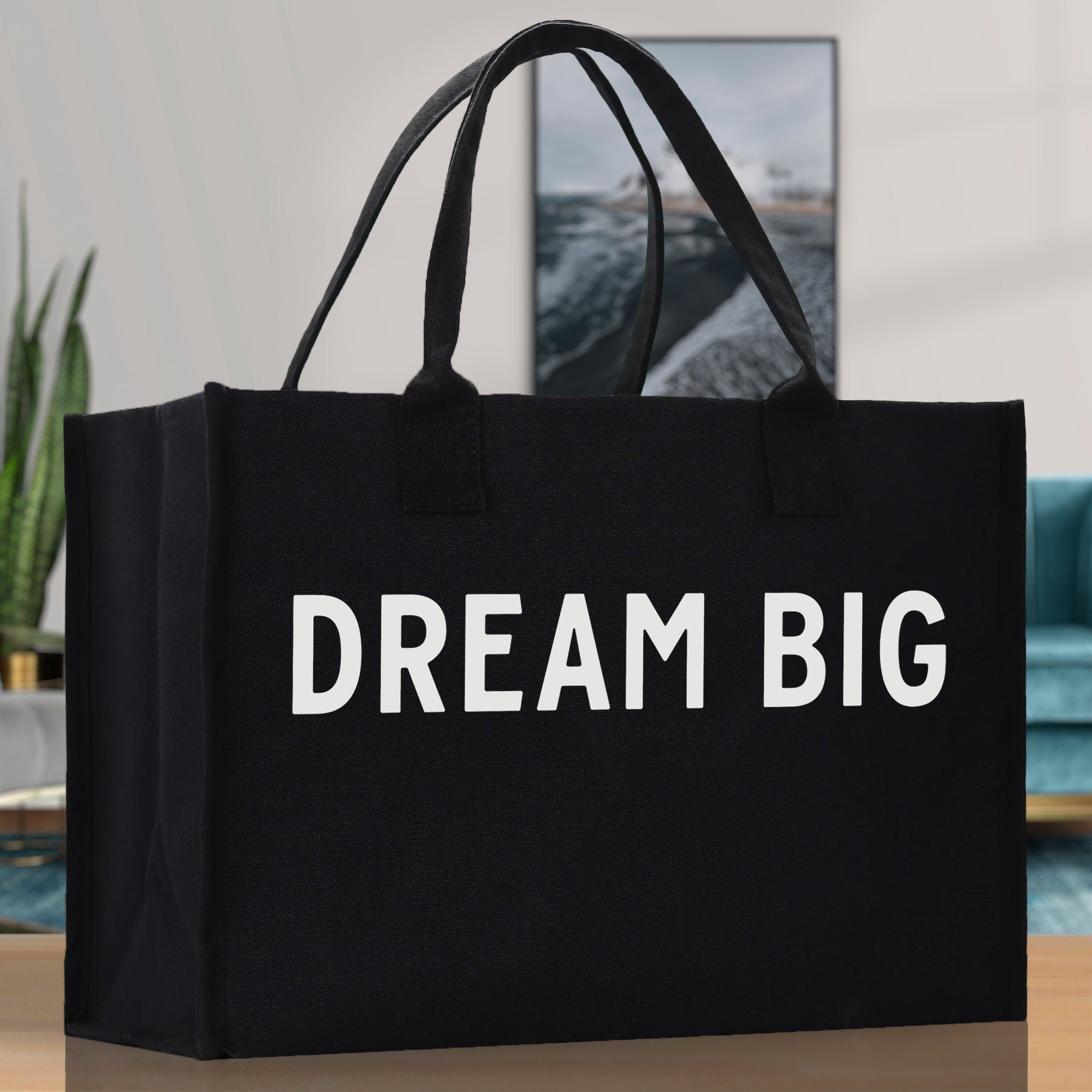 Dream Big Cotton Canvas Chic Beach Tote Bag Multipurpose Tote Weekender Tote Gift for Her Outdoor Tote Vacation Tote Large Beach Bag