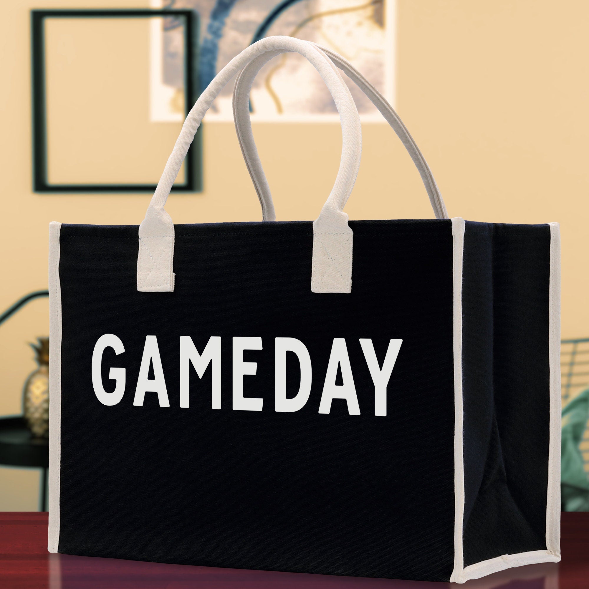 Gameday Cotton Canvas Chic Beach Tote Bag Multipurpose Tote Weekender Tote Gift for Her Outdoor Tote Vacation Tote Large Beach Bag