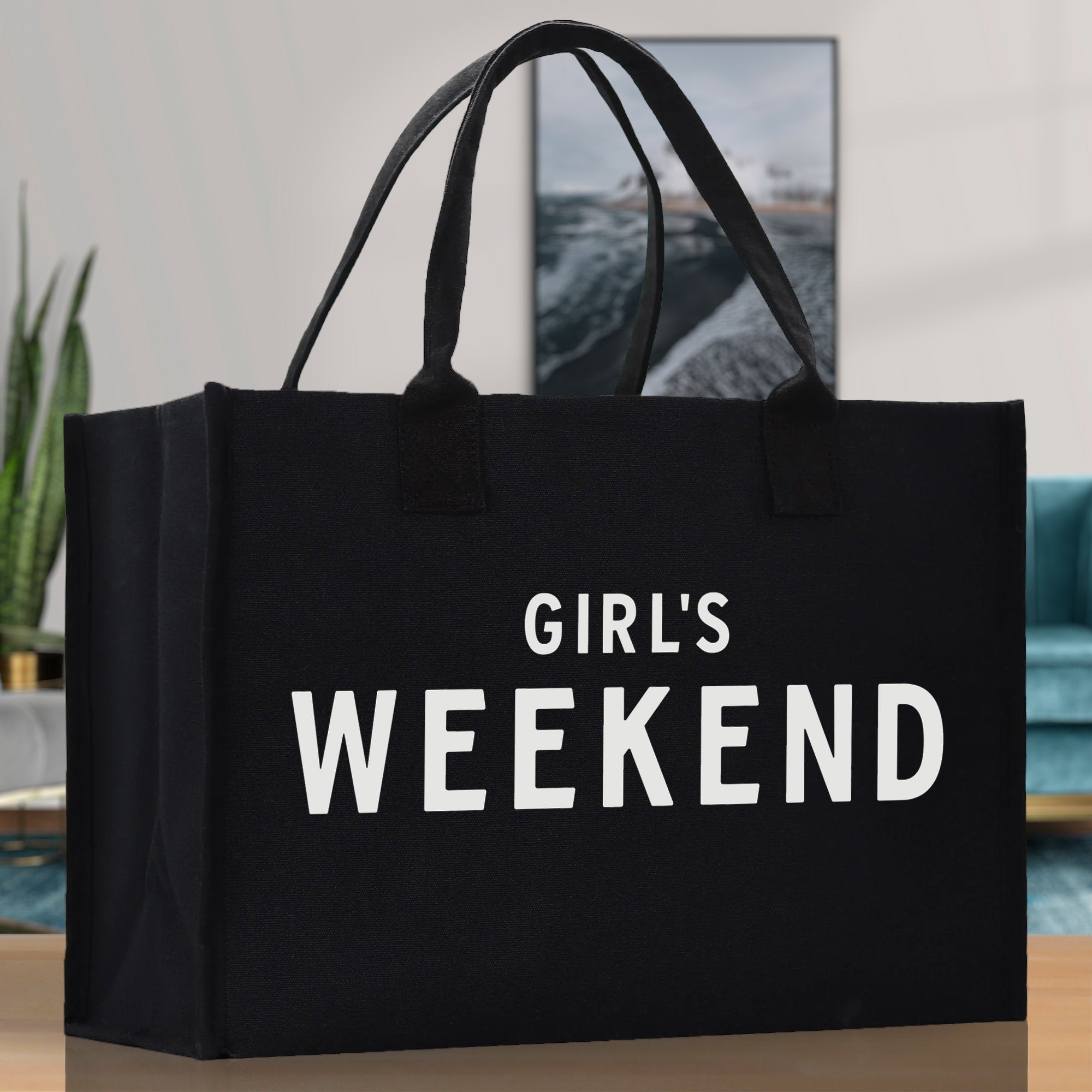 Girl's Weekend Cotton Canvas Chic Beach Tote Bag Multipurpose Tote Weekender Tote Gift for Her Outdoor Tote Vacation Tote Large Beach Bag