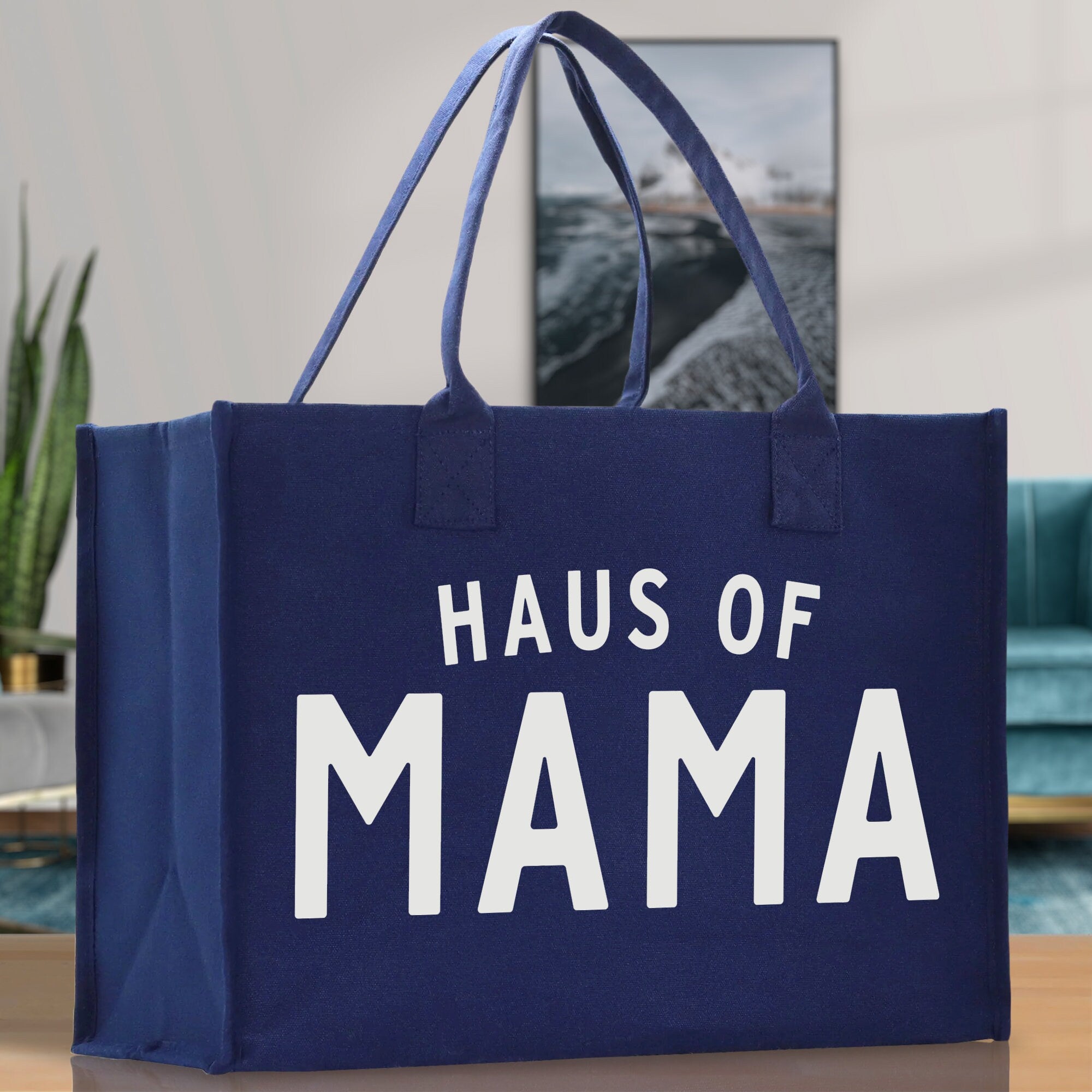 Haus of Mama Cotton Canvas Chic Beach Tote Bag Multipurpose Tote Weekender Tote Gift for Her Outdoor Tote Vacation Tote Large Beach Bag