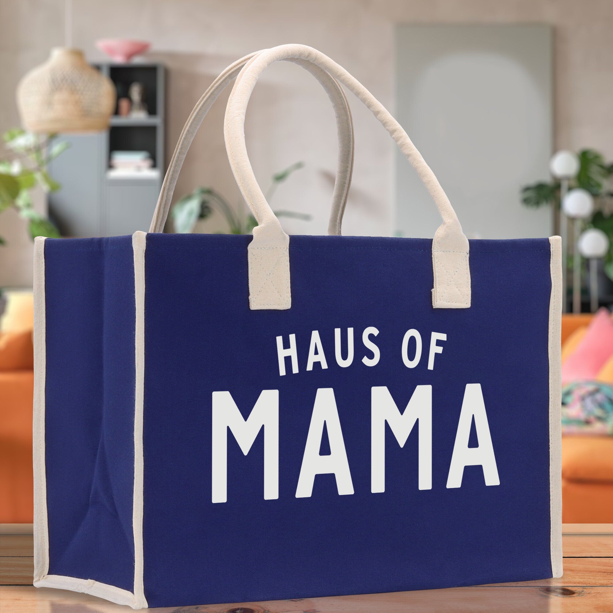 Haus of Mama Cotton Canvas Chic Beach Tote Bag Multipurpose Tote Weekender Tote Gift for Her Outdoor Tote Vacation Tote Large Beach Bag