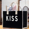 Kiss Cotton Canvas Chic Beach Tote Bag Multipurpose Tote Weekender Tote Gift for Her Outdoor Tote Vacation Tote Large Beach Bag