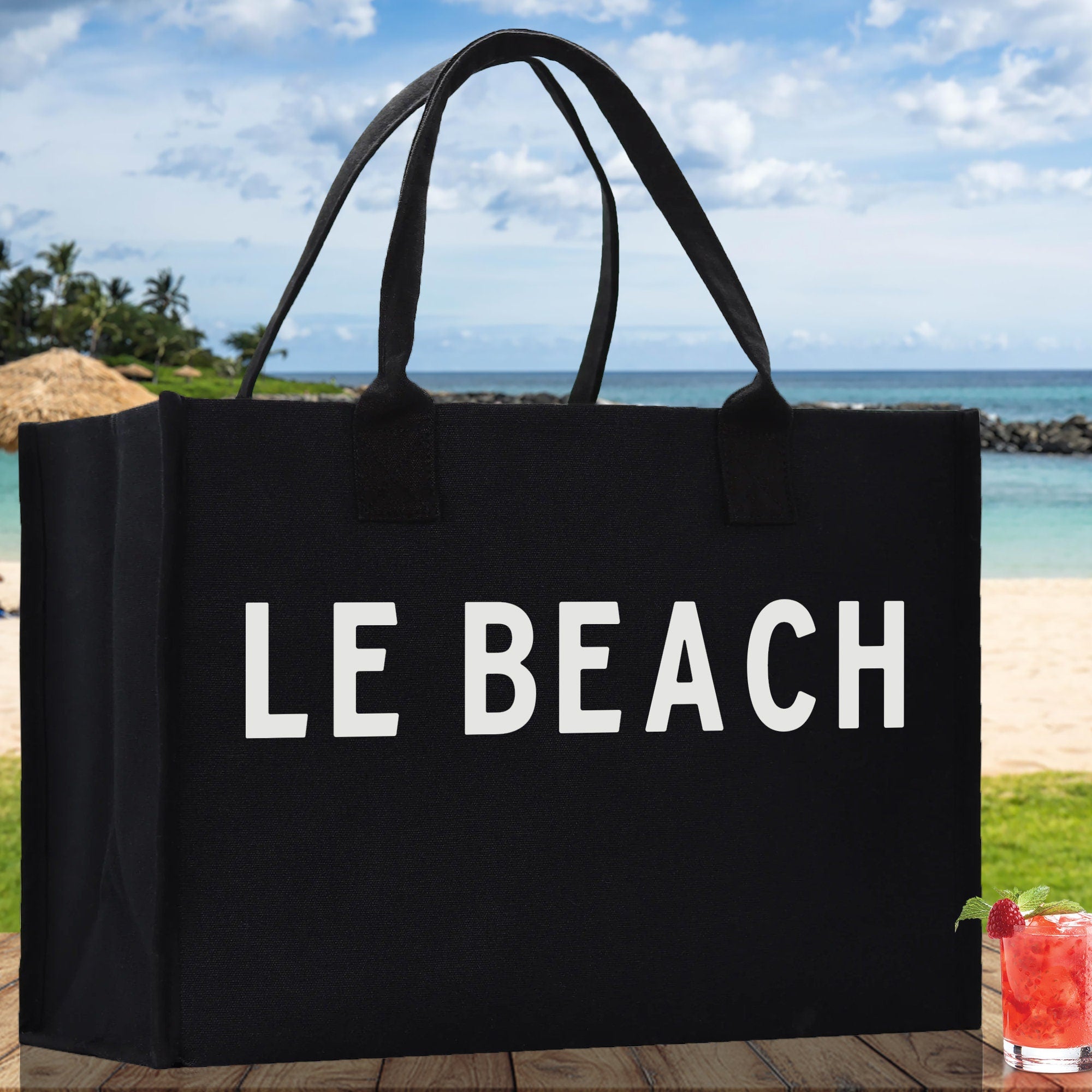 Le Beach Cotton Canvas Chic Beach Tote Bag Multipurpose Tote Weekender Tote Gift for Her Outdoor Tote Vacation Tote Large Beach Bag