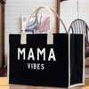 Mama Vibes Cotton Canvas Chic Beach Tote Bag Multipurpose Tote Weekender Tote Gift for Her Outdoor Tote Vacation Tote Large Beach Bag