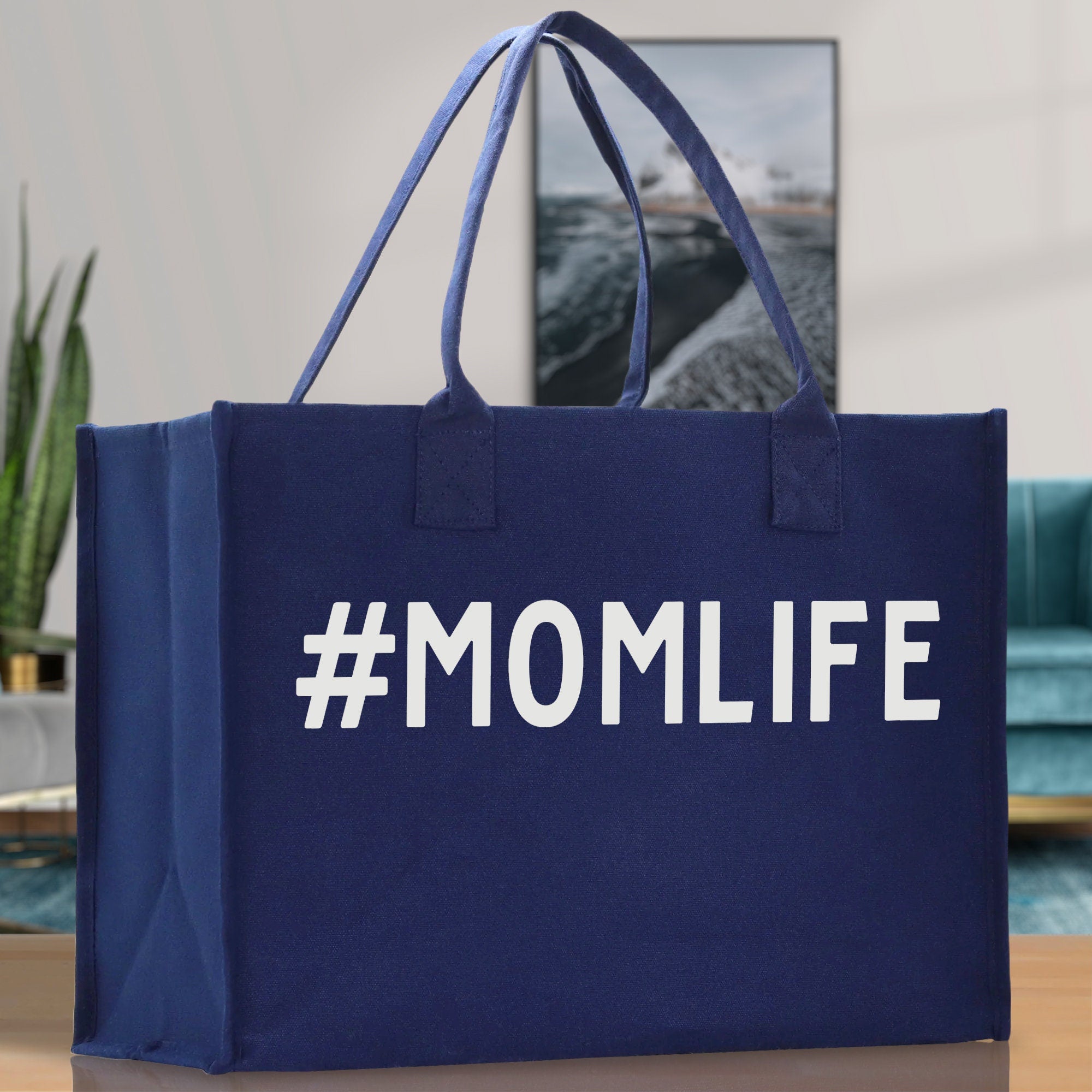 Mom Life Cotton Canvas Chic Beach Tote Bag Multipurpose Tote Weekender Tote Gift for Her Outdoor Tote Vacation Tote Large Beach Bag