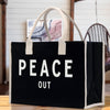 Peace Out Cotton Canvas Chic Beach Tote Bag Multipurpose Tote Weekender Tote Gift for Her Outdoor Tote Vacation Tote Large Beach Bag