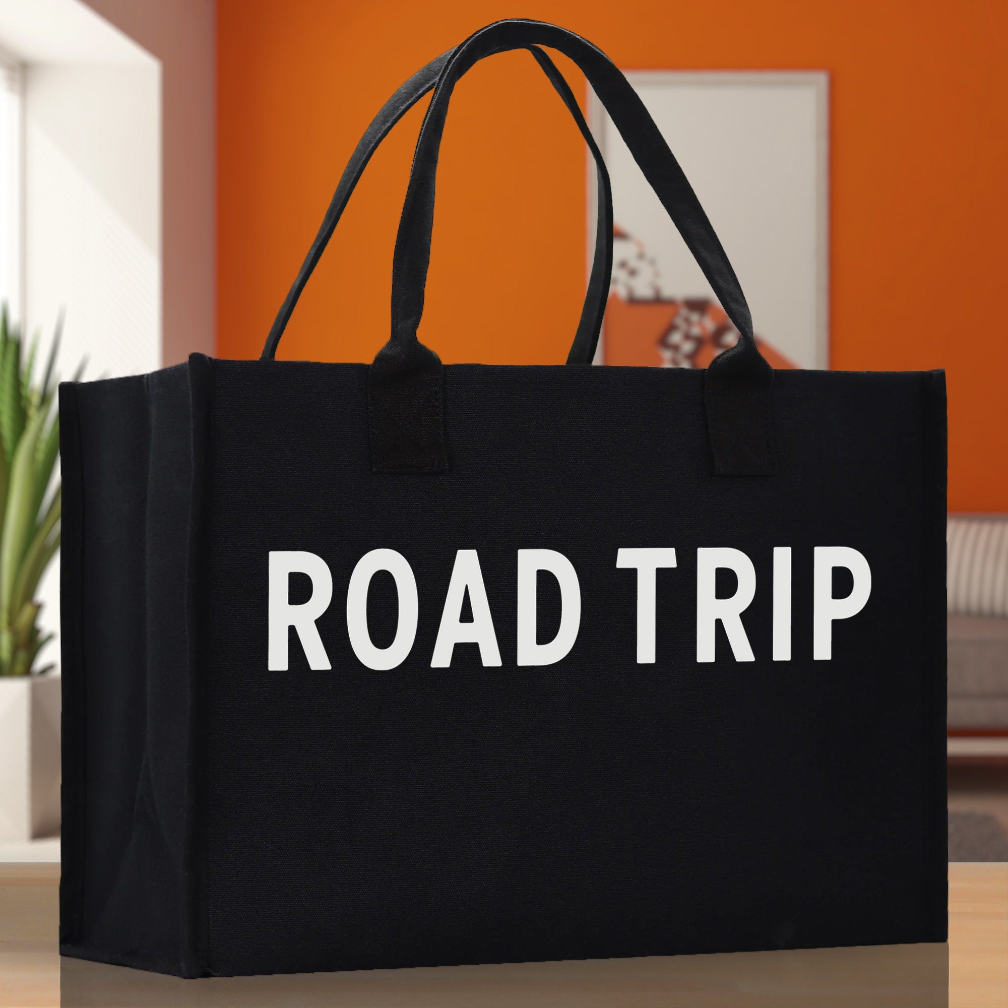 Road Trip Cotton Canvas Chic Beach Tote Bag Multipurpose Tote Weekender Tote Gift for Her Outdoor Tote Vacation Tote Large Beach Bag