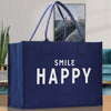 Smile Happy Cotton Canvas Chic Beach Tote Bag Multipurpose Tote Weekender Tote Gift for Her Outdoor Tote Vacation Tote Large Beach Bag