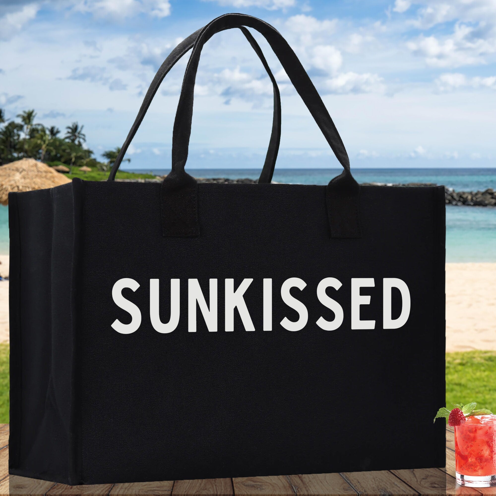 Sunkissed Cotton Canvas Chic Beach Tote Bag Multipurpose Tote Weekender Tote Gift for Her Outdoor Tote Vacation Tote Large Beach Bag