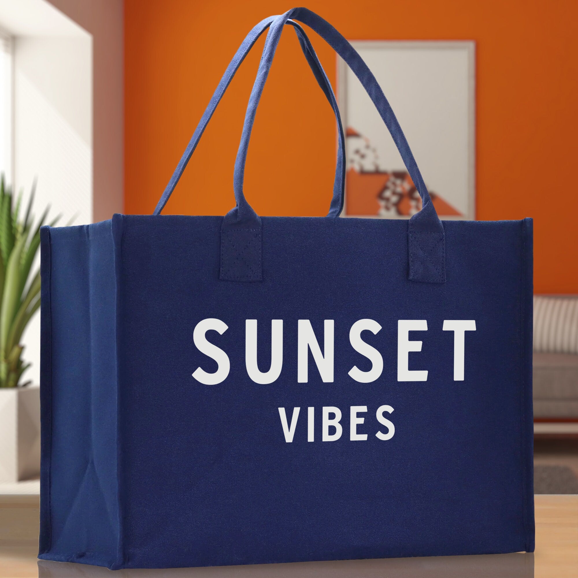 Sunset Vibes Cotton Canvas Chic Beach Tote Bag Multipurpose Tote Weekender Tote Gift for Her Outdoor Tote Vacation Tote Large Beach Bag