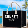 Sunset Vibes Cotton Canvas Chic Beach Tote Bag Multipurpose Tote Weekender Tote Gift for Her Outdoor Tote Vacation Tote Large Beach Bag