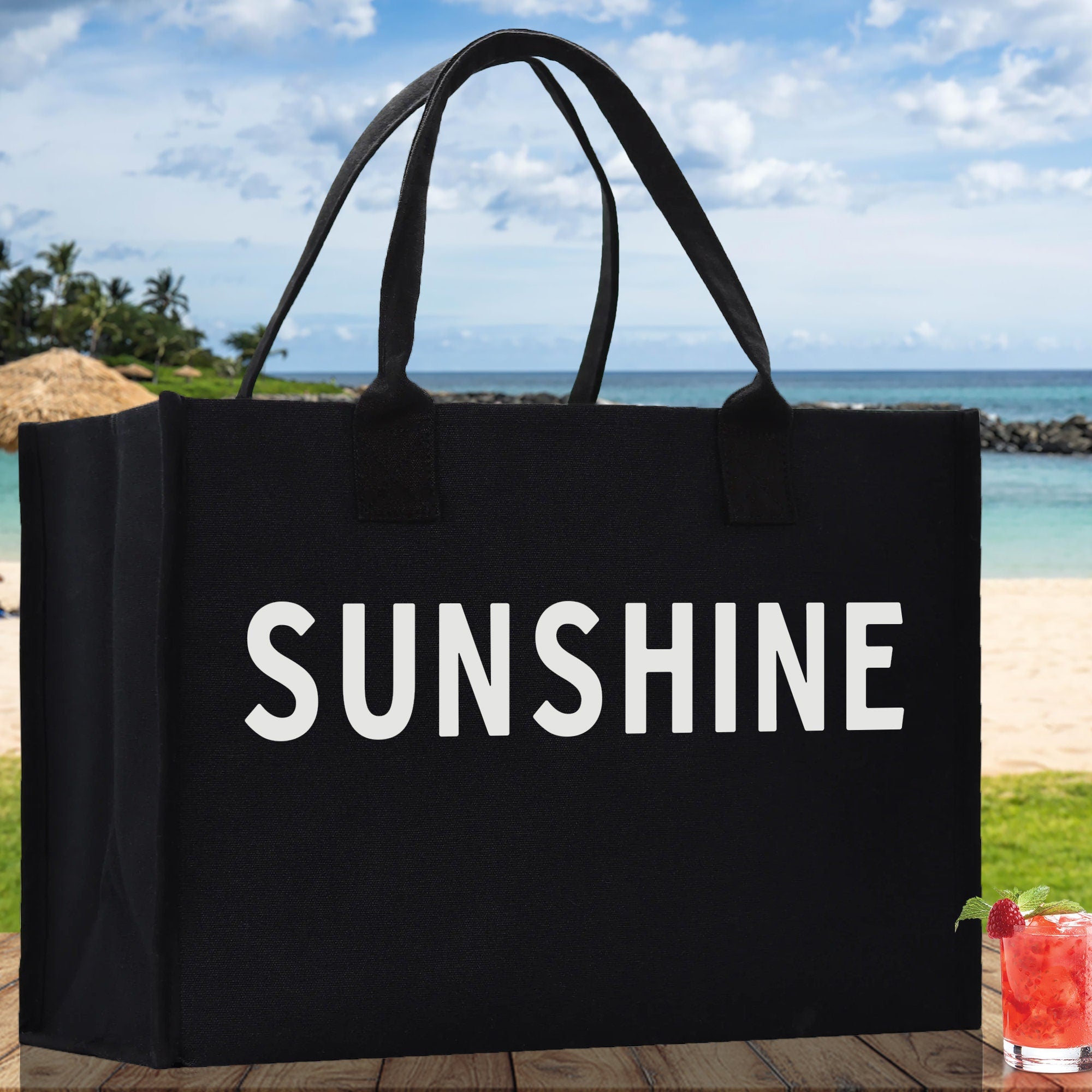 Sunshine Cotton Canvas Chic Beach Tote Bag Multipurpose Tote Weekender Tote Gift for Her Outdoor Tote Vacation Tote Large Beach Bag