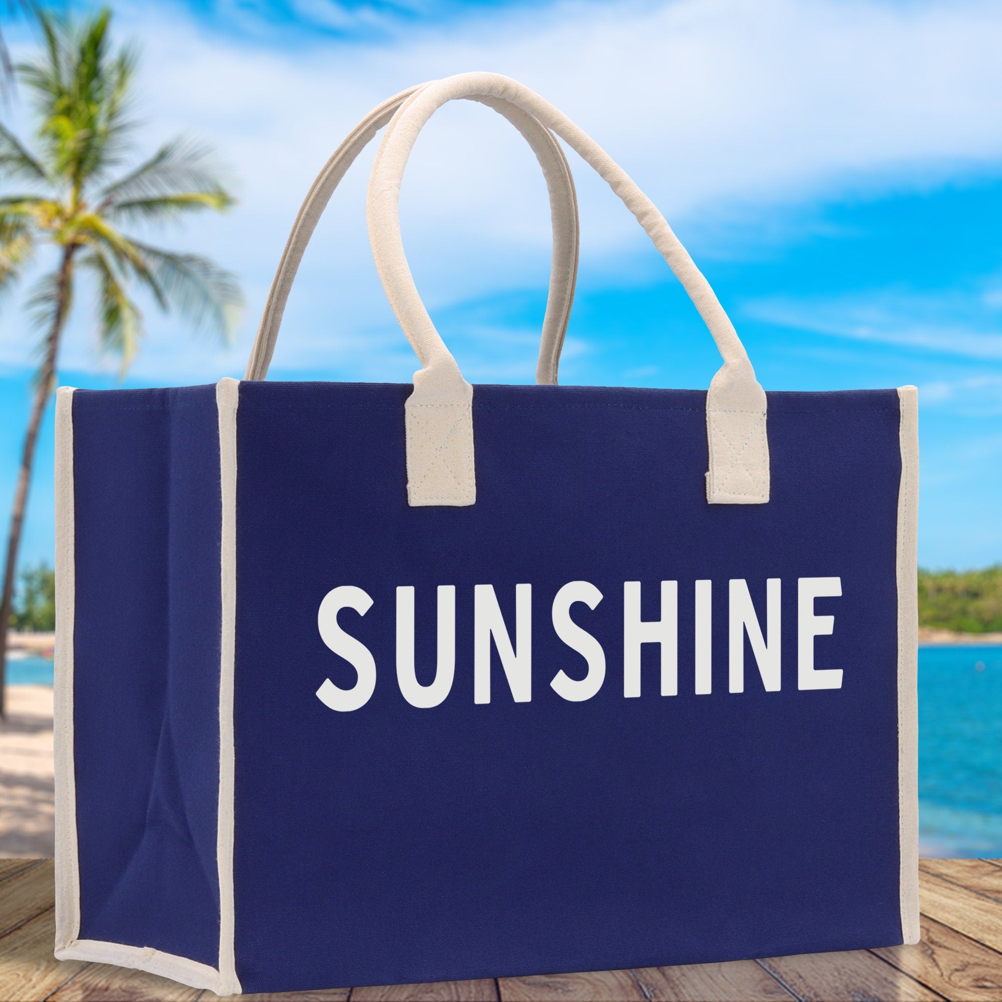 Sunshine Cotton Canvas Chic Beach Tote Bag Multipurpose Tote Weekender Tote Gift for Her Outdoor Tote Vacation Tote Large Beach Bag
