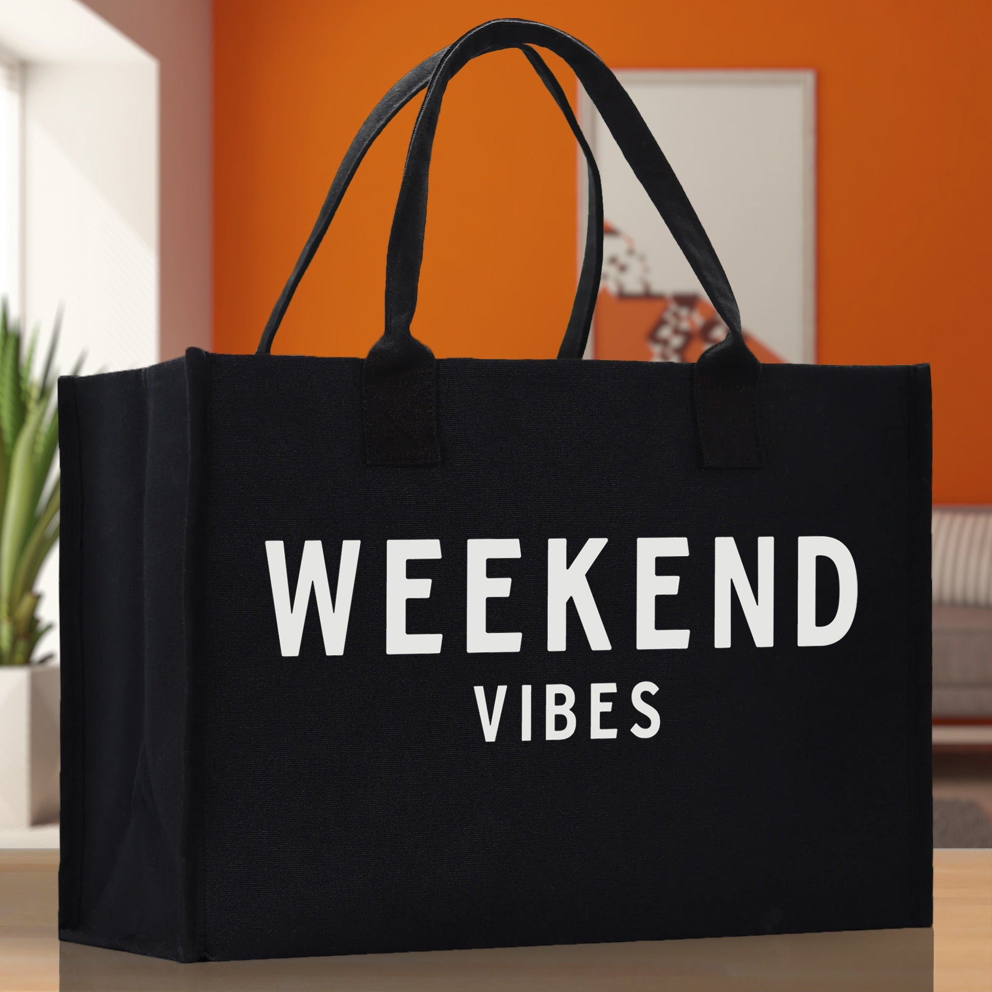 Weekend Vibes Cotton Canvas Chic Beach Tote Bag Multipurpose Tote Weekender Tote Gift for Her Outdoor Tote Vacation Tote Large Beach Bag