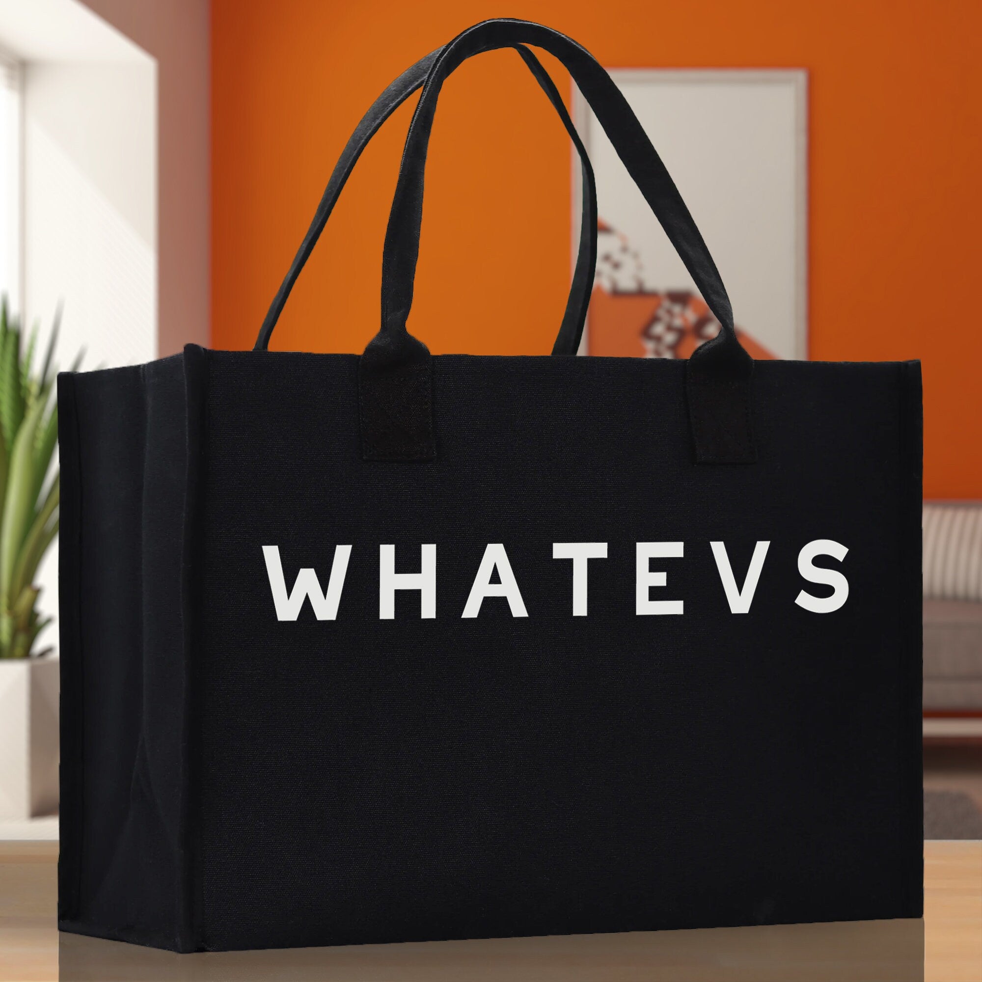 Whatevs Cotton Canvas Chic Beach Tote Bag Multipurpose Tote Weekender Tote Gift for Her Outdoor Tote Vacation Tote Large Beach Bag