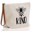 Bee Kind Zipper Cotton Canvas Zipper Pouch Bag Always Bee Kind Makeup Case Custom Zipper Pouch Tote Toiletry Bag Gift for Her Birthday Gift