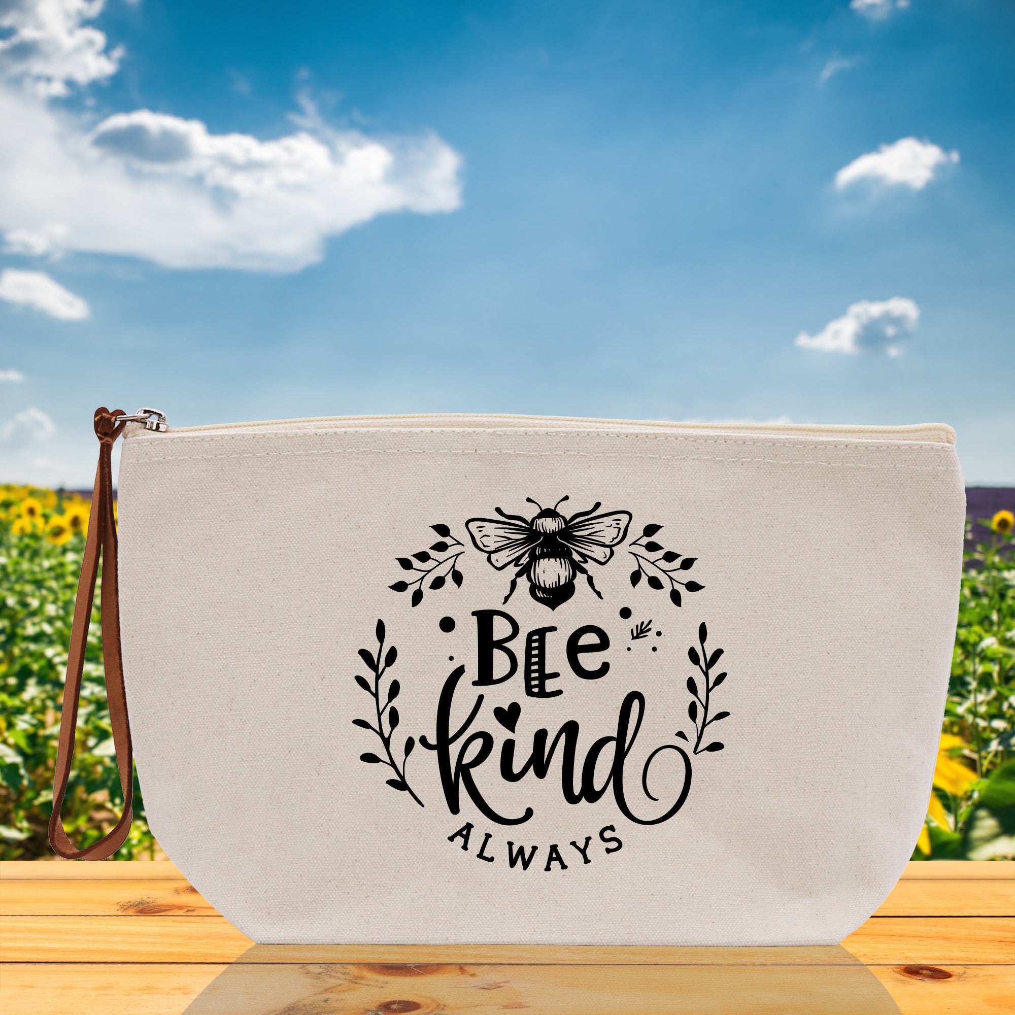 Bee Kind Zipper Cotton Canvas Zipper Pouch Bag Always Bee Kind Makeup Case Custom Zipper Pouch Tote Toiletry Bag Gift for Her Birthday Gift