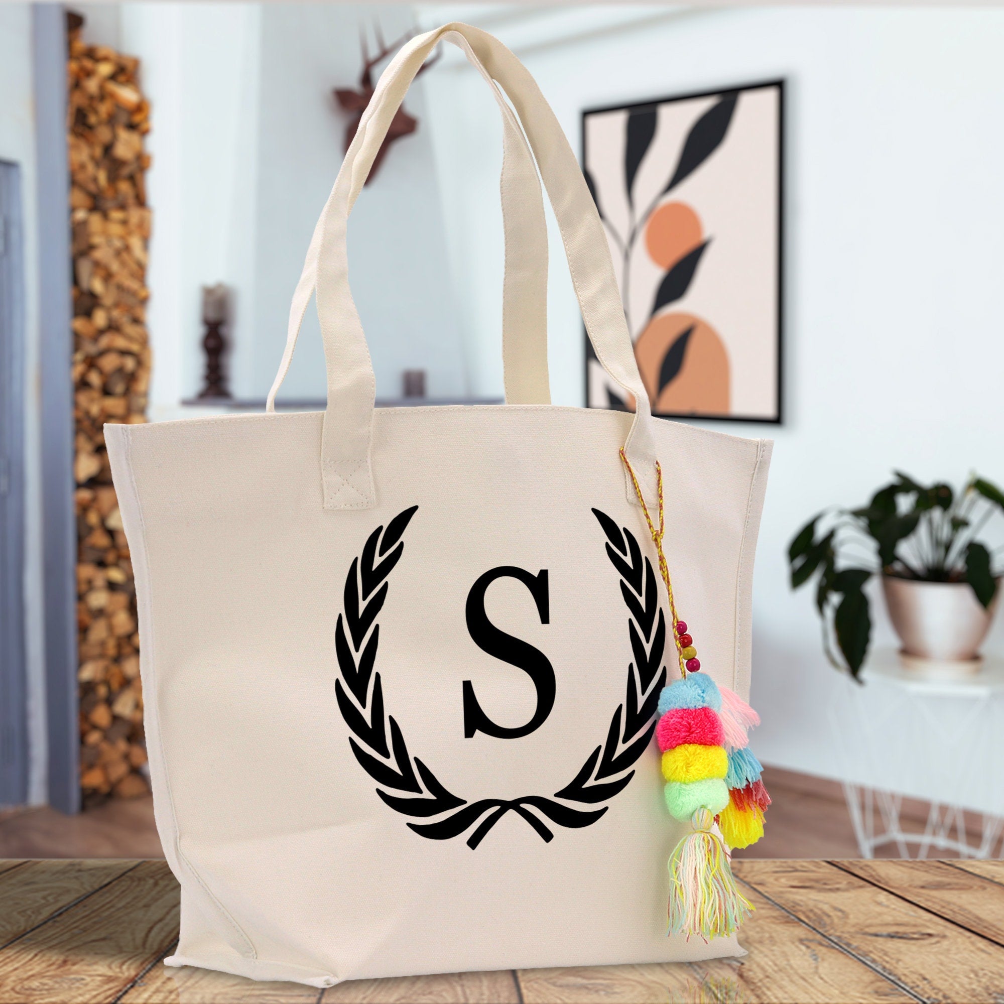 Personalized Cotton Canvas Hand Tote Bag Monogram Tote Bag Initial Canvas Tote Bridesmaid Gift Tote Magnetic Closure Bag Gift for Her A-Z