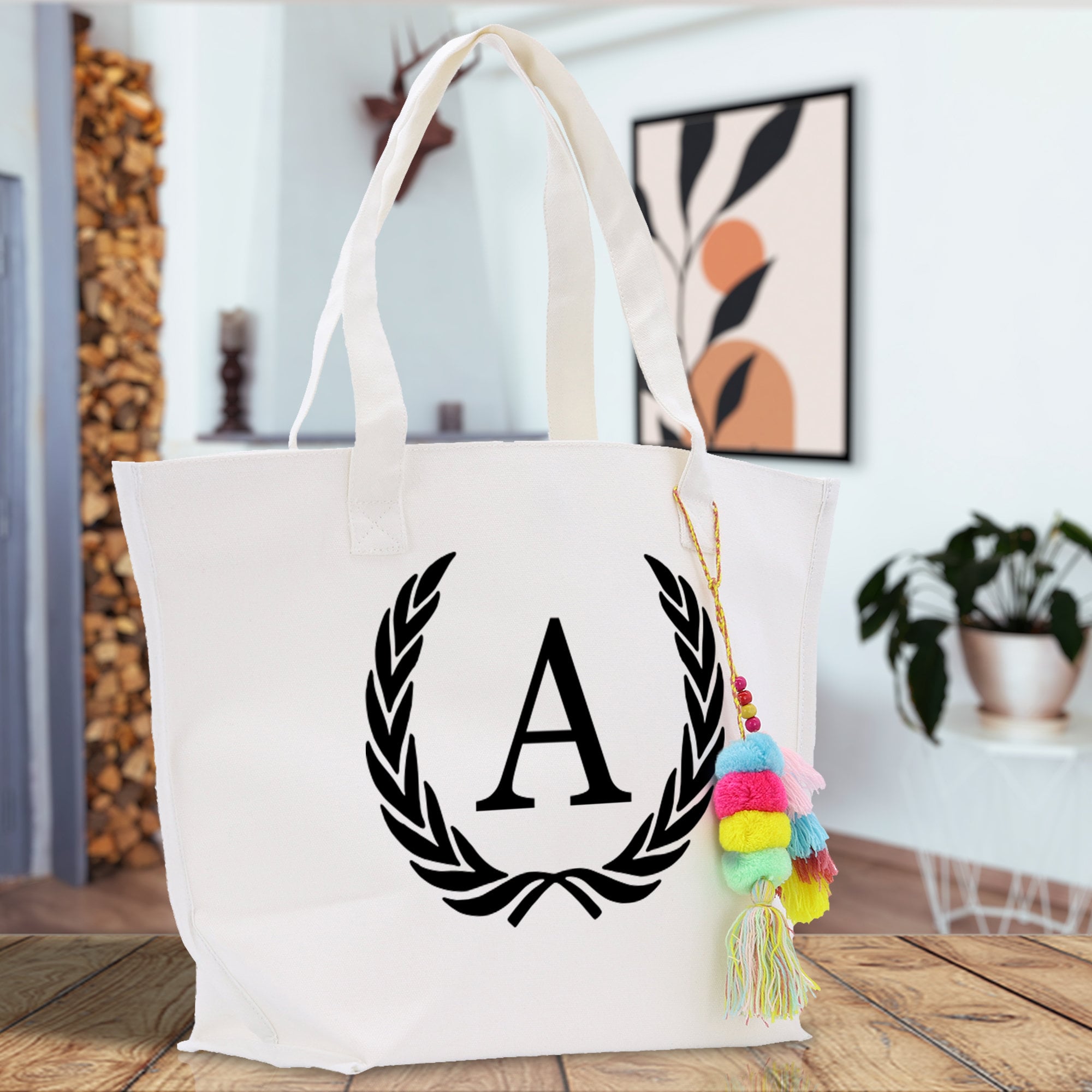 Personalized Cotton Canvas Hand Tote Bag Monogram Tote Bag Initial Canvas Tote Bridesmaid Gift Tote Magnetic Closure Bag Gift for Her A-Z