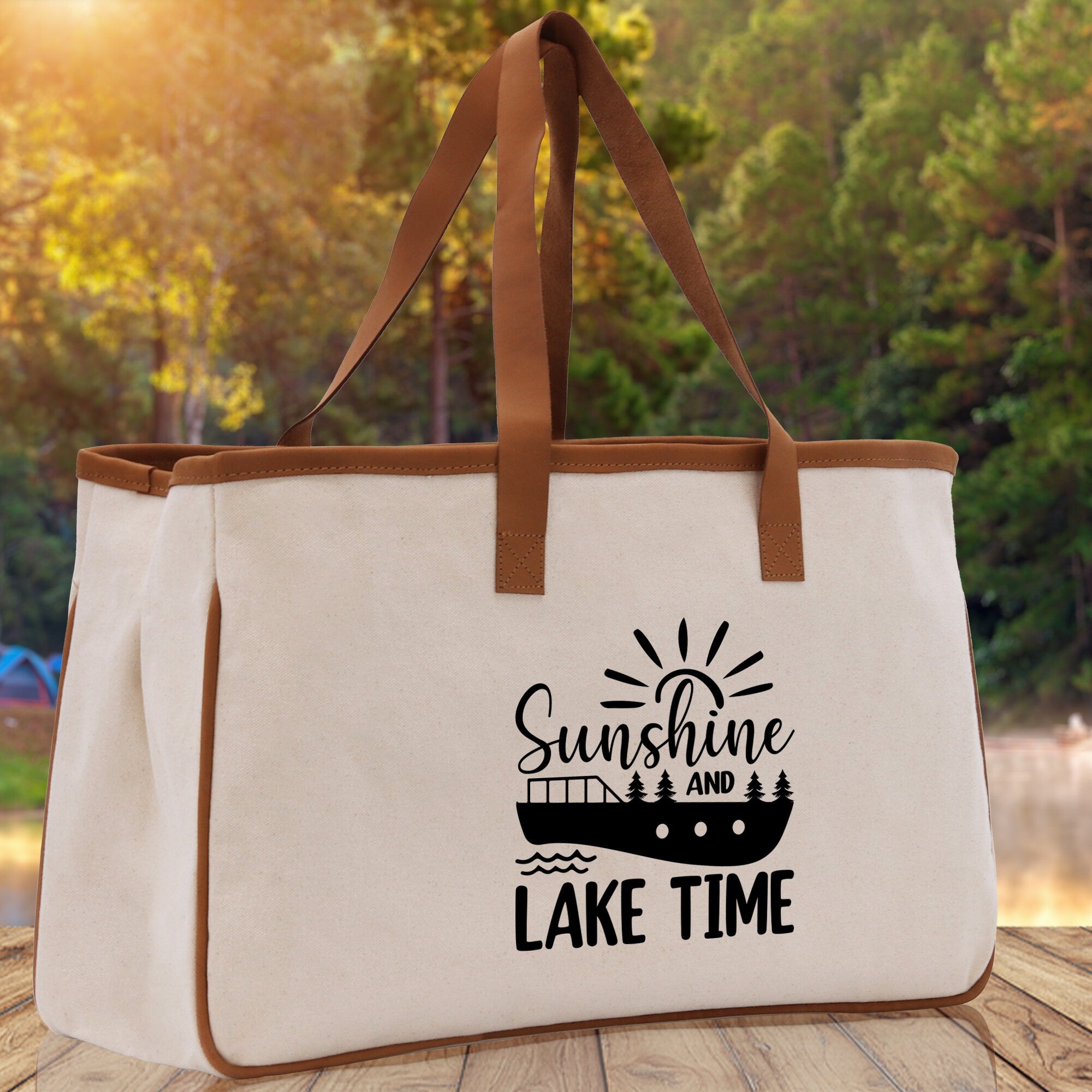 Lake Time Cotton Canvas Chic Tote Bag Camping Tote Lake Lover Gift Tote Bag Outdoor Tote Weekender Tote Laker Tote Multipurpose Tote