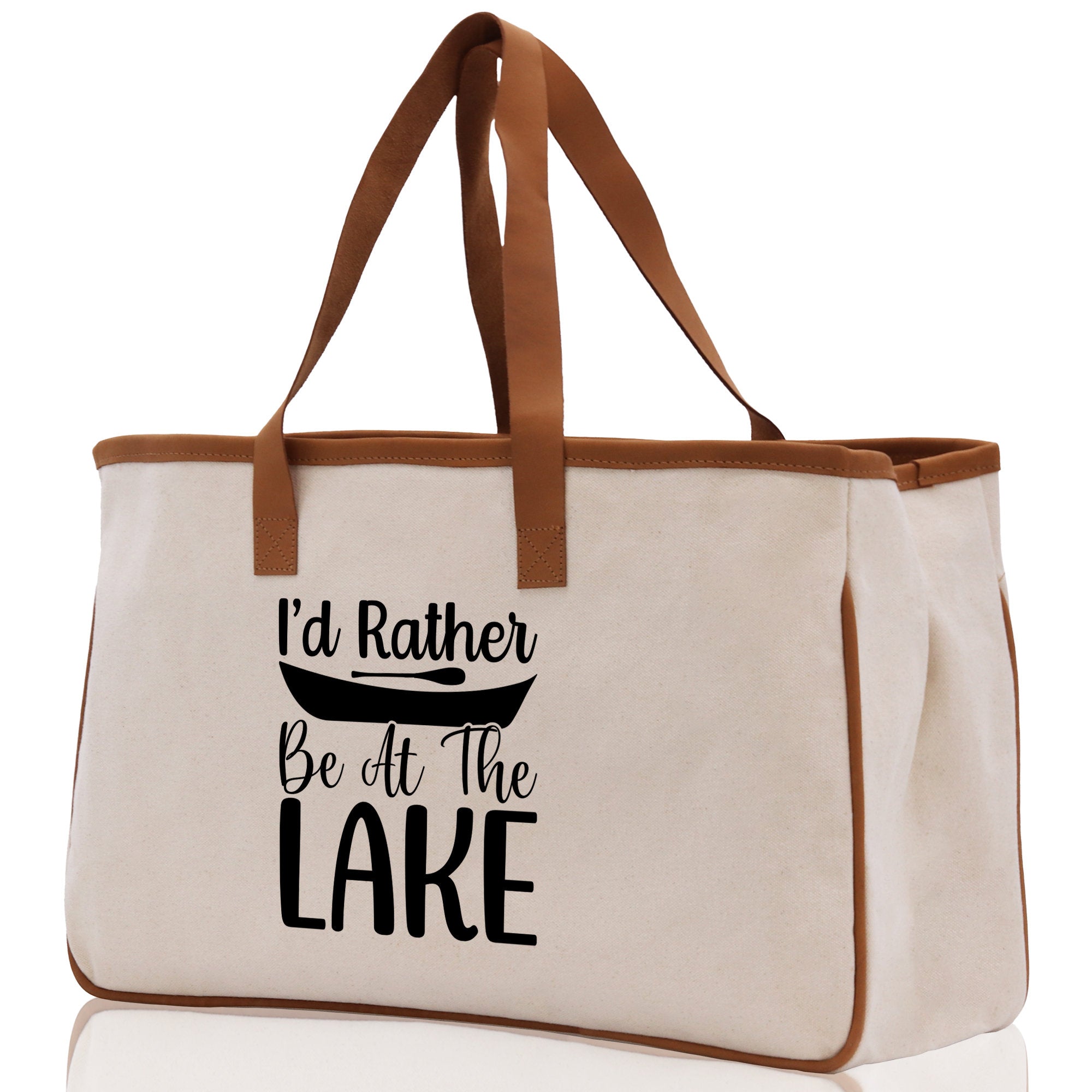 I'd Rather Be at the Lake Cotton Canvas Chic Tote Bag Camping Tote Lake Lover Gift Tote Bag Outdoor Tote Weekender Tote Laker Tote