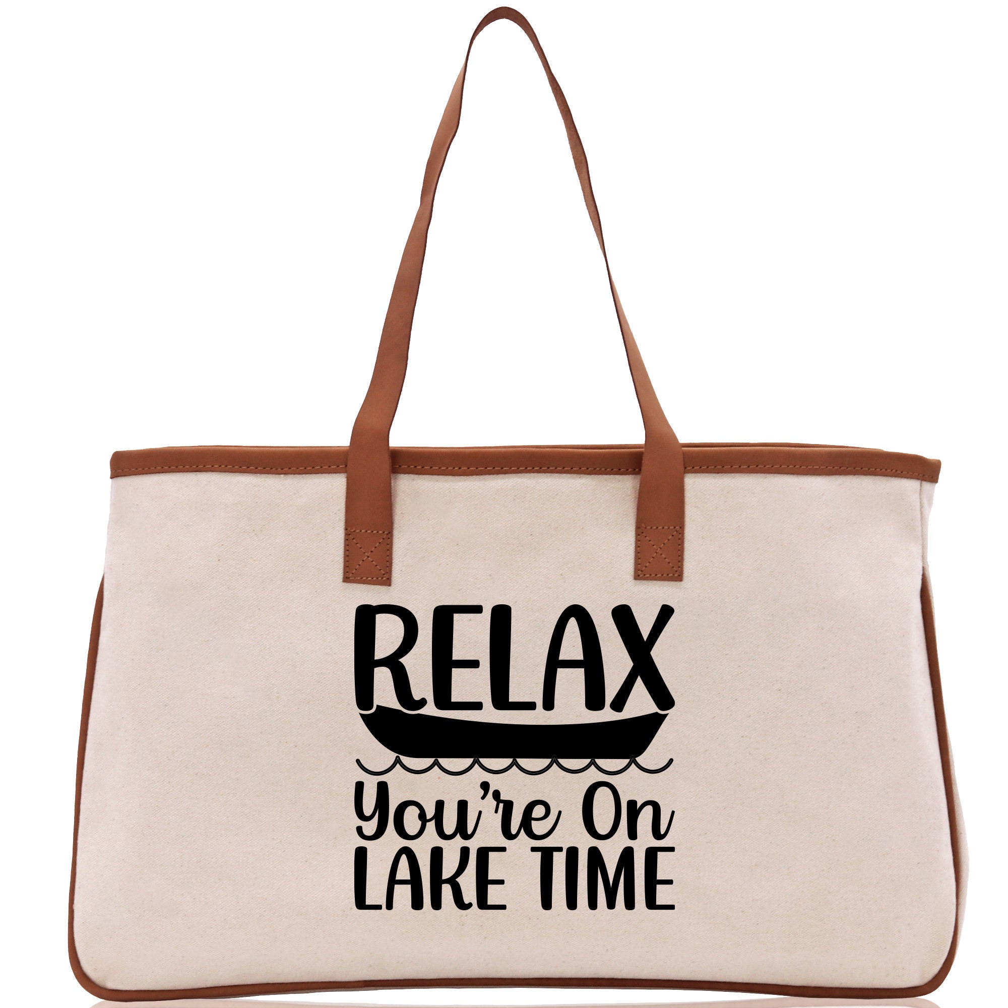 Relax You're On Lake Time Cotton Canvas Chic Tote Bag Camping Tote Lake Lover Gift Tote Bag Outdoor Tote Weekender Tote Laker Tote