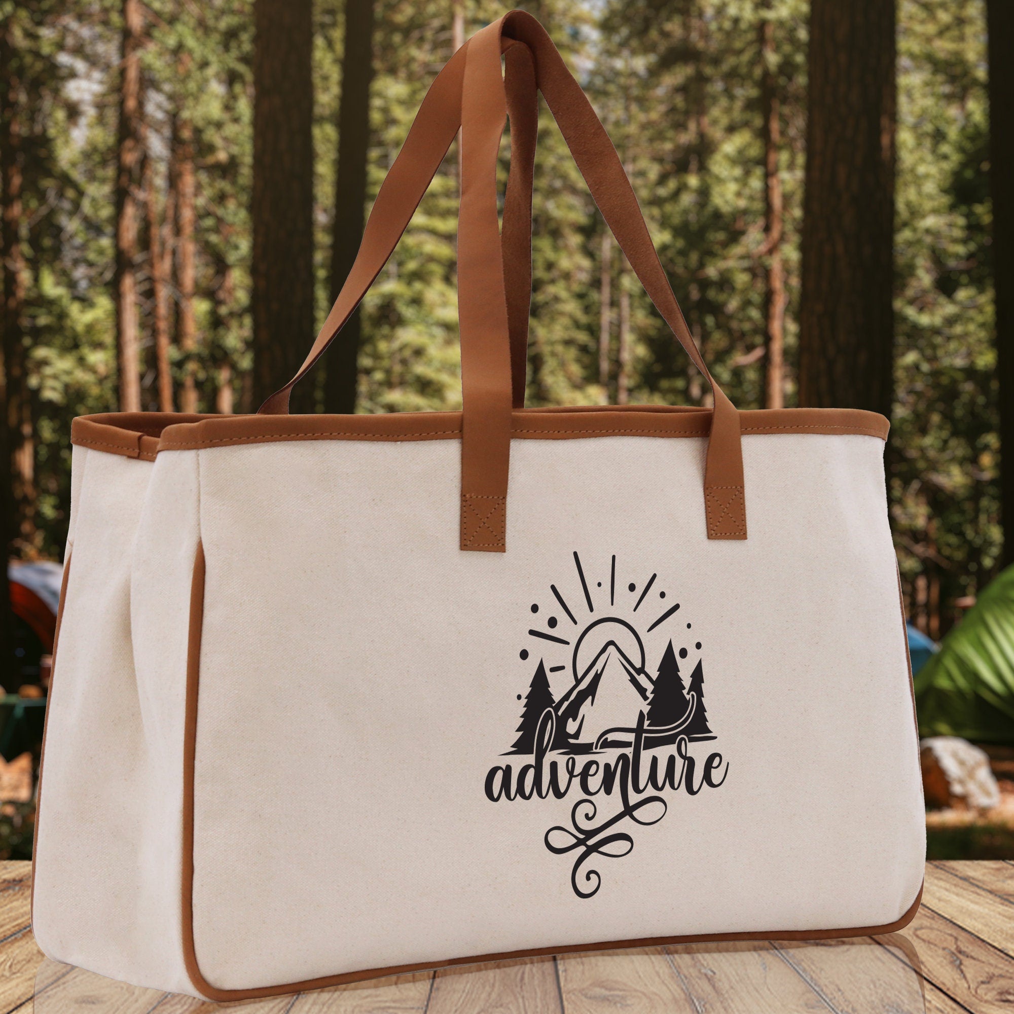 Adventure Cotton Canvas Chic Tote Bag Camping Tote Camping Lover Gift Tote Bag Outdoor Tote Weekender Tote Camper Tote Multipurpose Tote