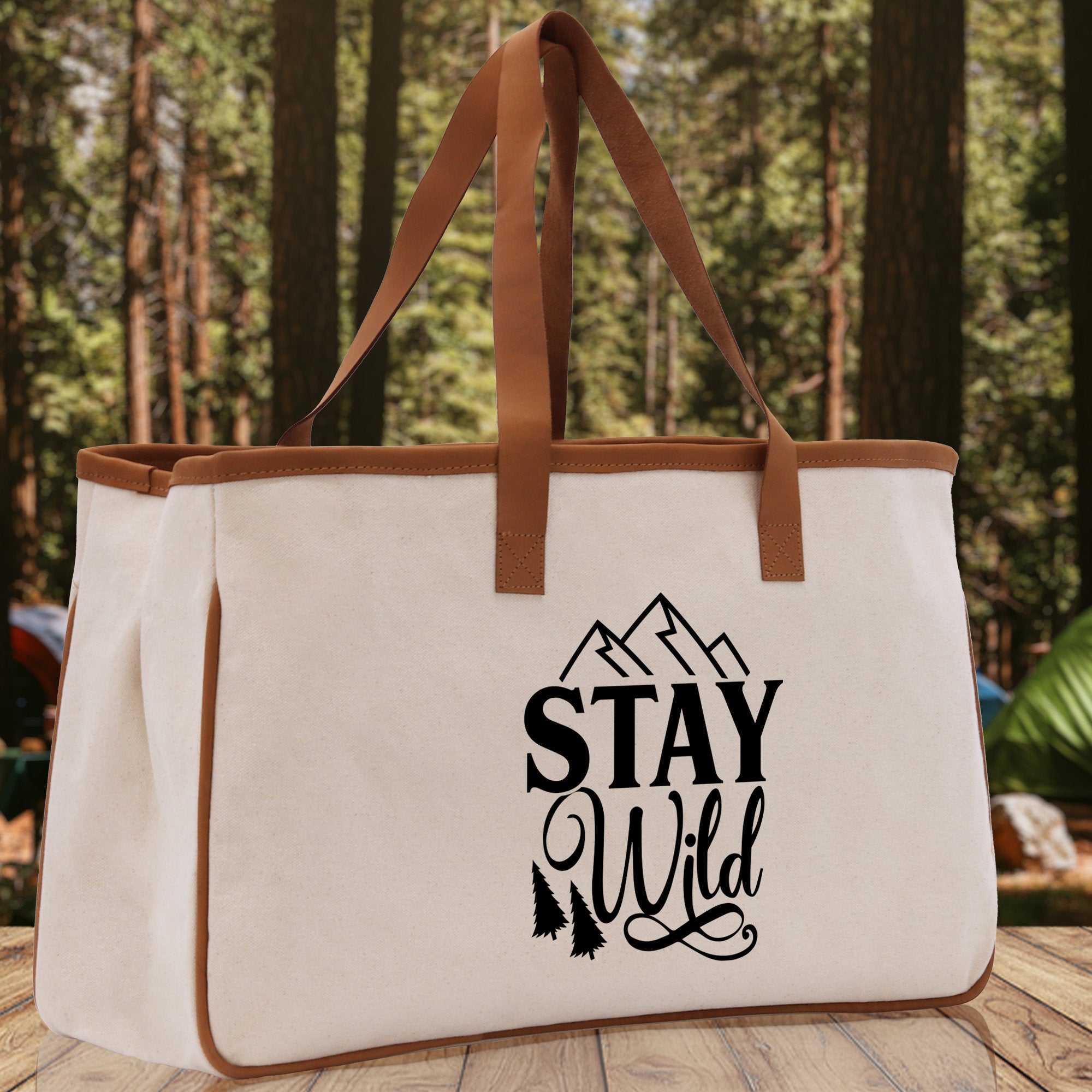 Stay Wild Cotton Canvas Chic Tote Bag Camping Tote Camping Lover Gift Tote Bag Outdoor Tote Weekender Tote Camper Tote Multipurpose Tote