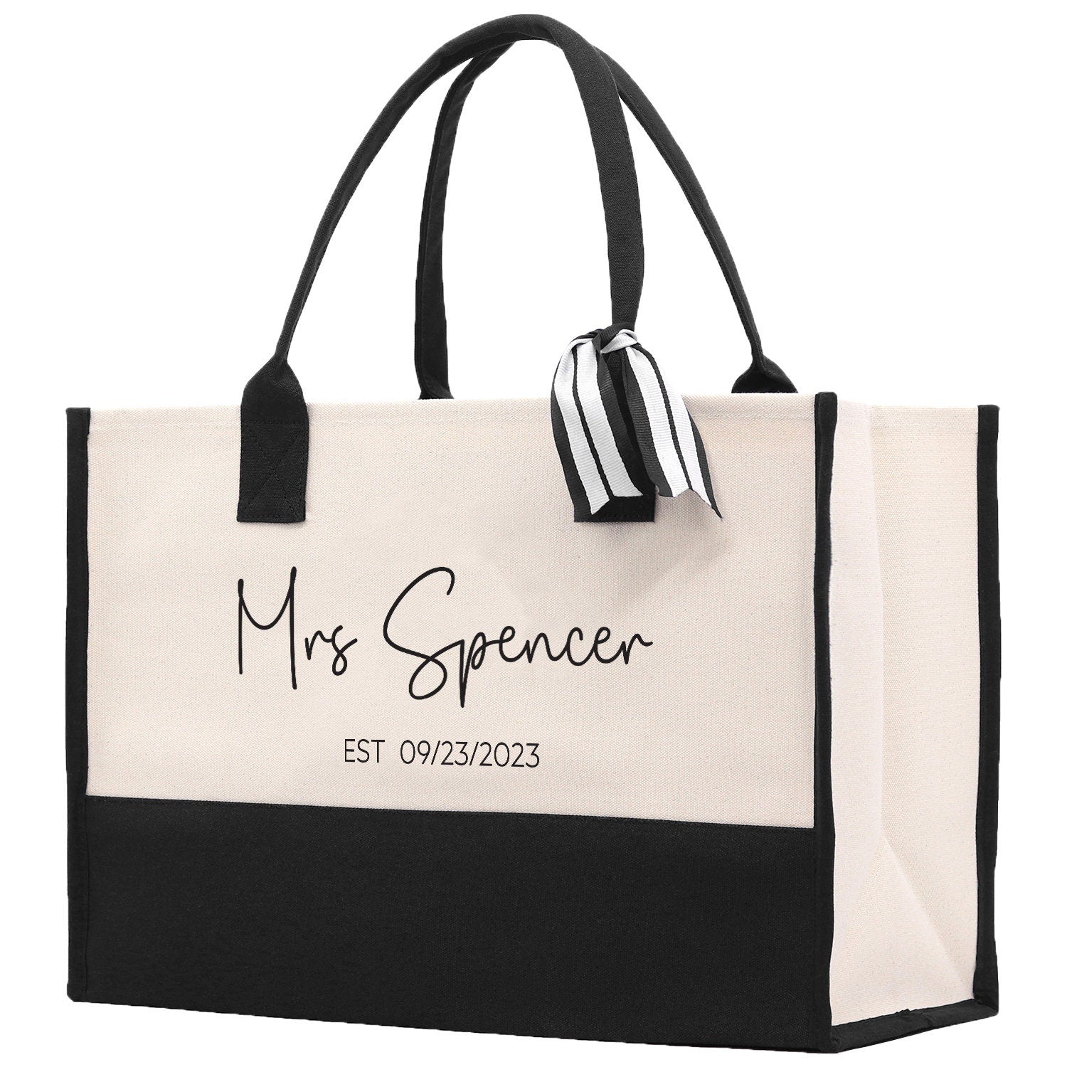 Mrs. Last Name Est Year Tote Bag Personalized Date Wedding Tote Bridal Shower Gift Honeymoon Gift Customized Wedding Gift Bridesmaid Gift