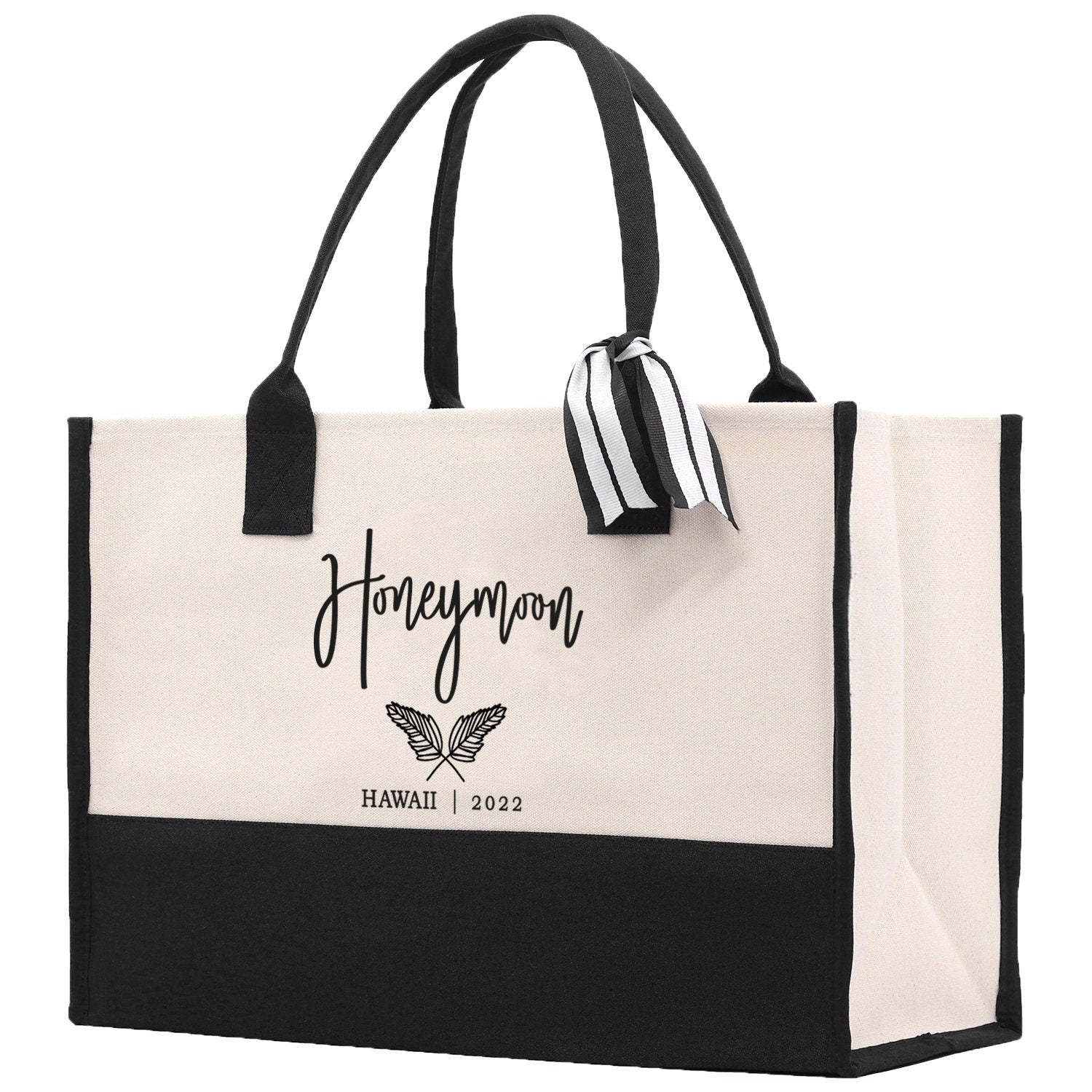 Honeymoon Vibes Personalized Canvas Tote Bag Custom Newlyweds Beach Tote Bag Honeymoon Gift Honeymoon Weekender Bag Engagement Gift
