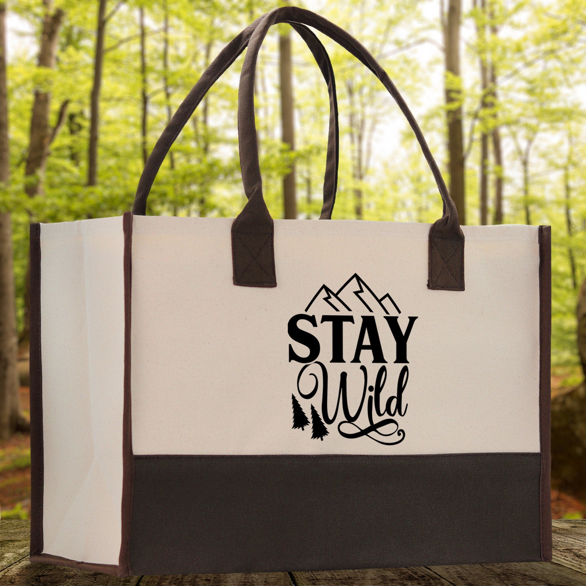 Stay Wild Cotton Canvas Chic Tote Bag Camping Tote Camping Lover Gift Tote Bag Outdoor Tote Weekender Tote Camper Tote Multipurpose Tote