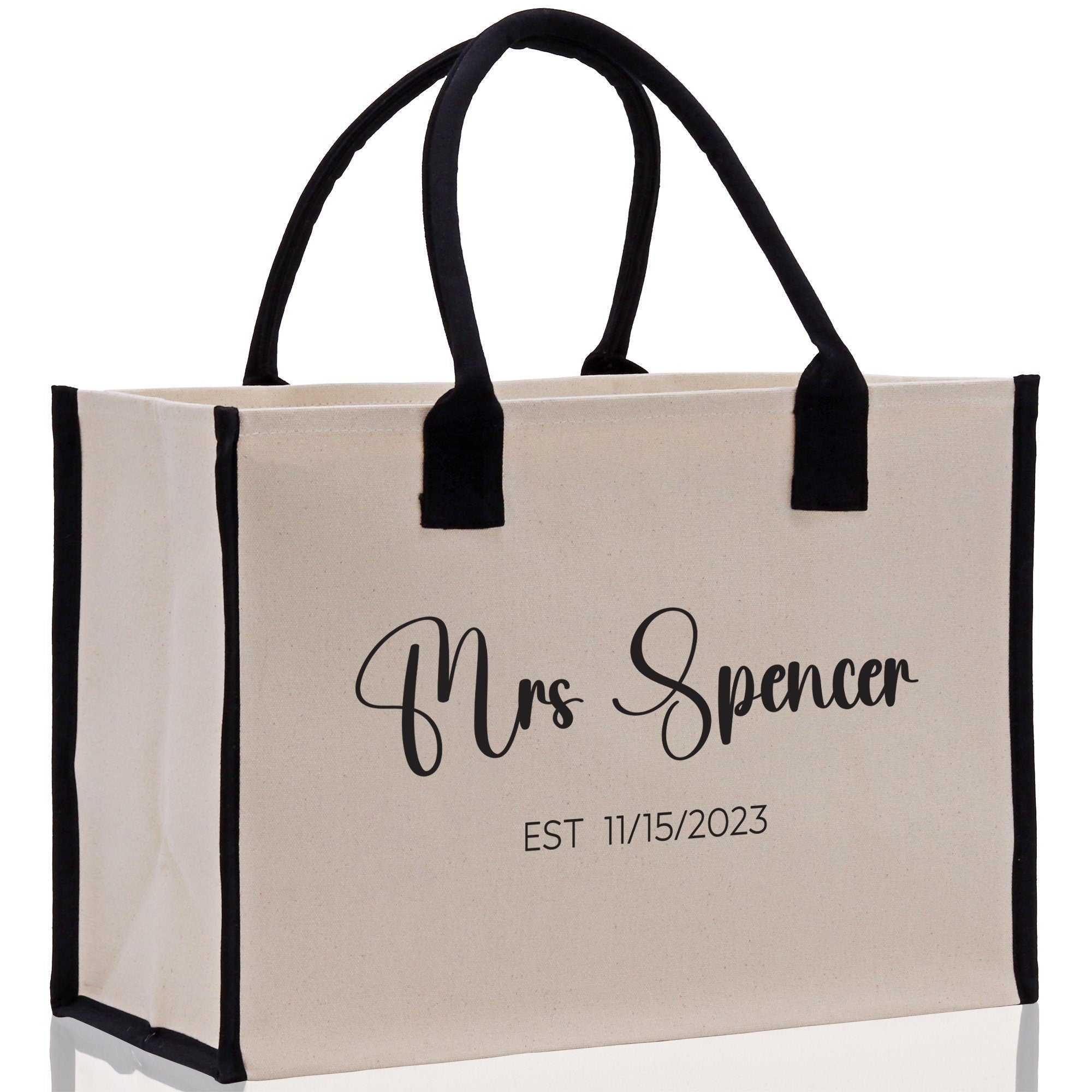 Mrs. Last Name Est Year Tote Bag Personalized Date Wedding Tote Bridal Shower Gift Honeymoon Gift Customized Wedding Gift Bridesmaid Gif