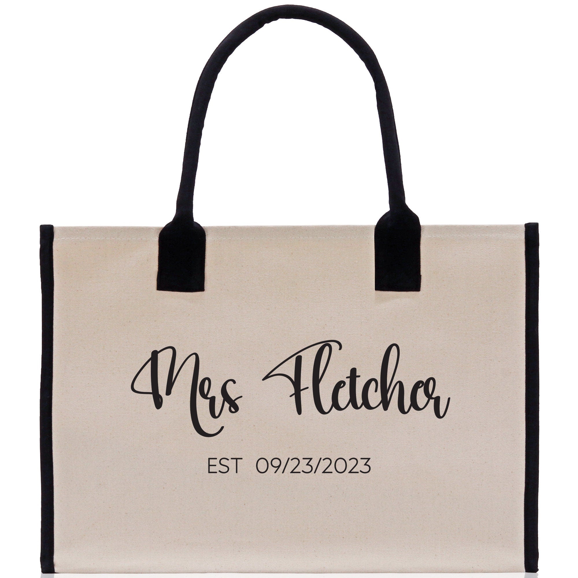 Mrs. Last Name Est Year Tote Bag Personalized Date Wedding Tote Bridal Shower Gift Honeymoon Gift Customized Wedding Gift Bridesmaid Gif