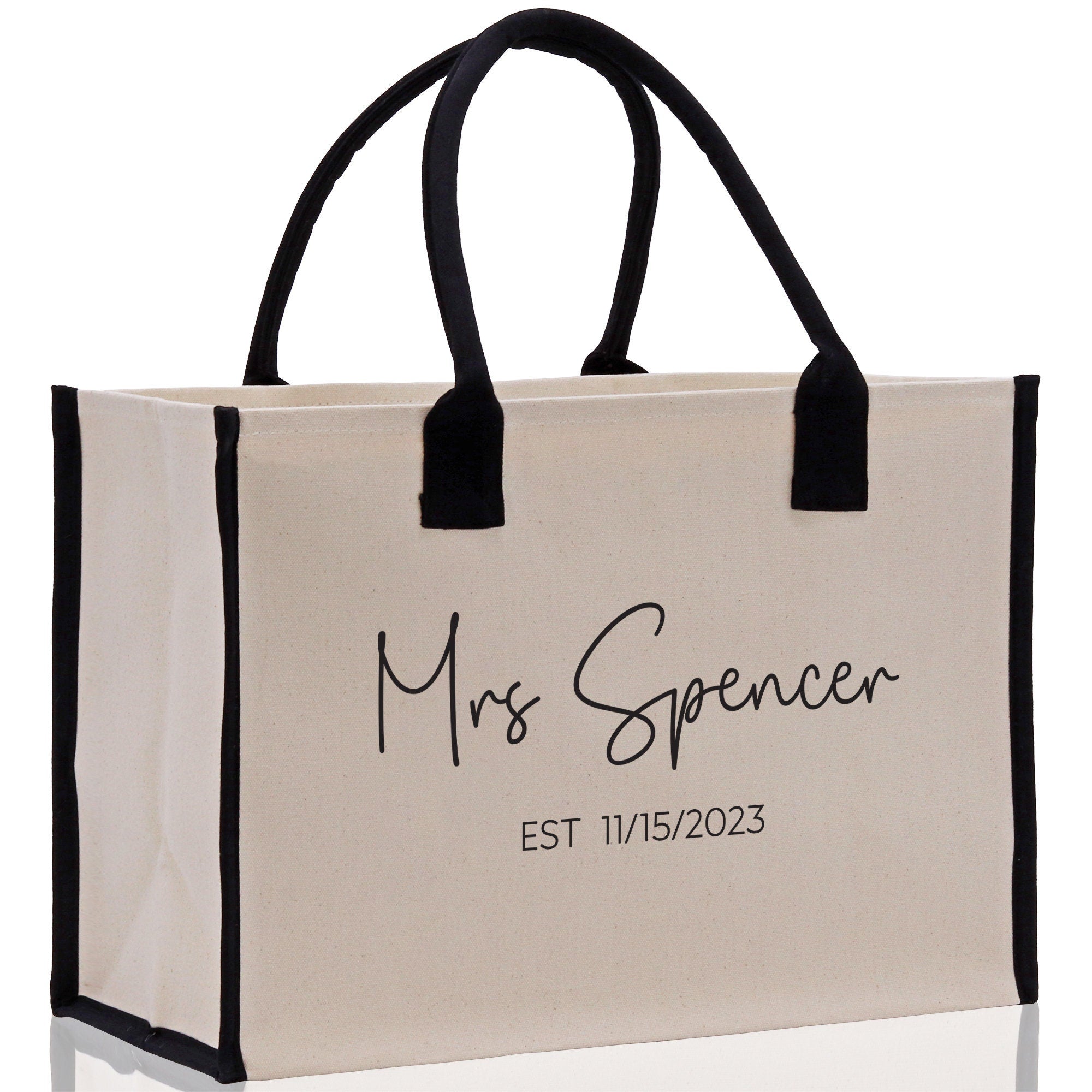 Mrs. Last Name Est Year Tote Bag Personalized Date Wedding Tote Bridal Shower Gift Honeymoon Gift Customized Wedding Gift Bridesmaid Gif