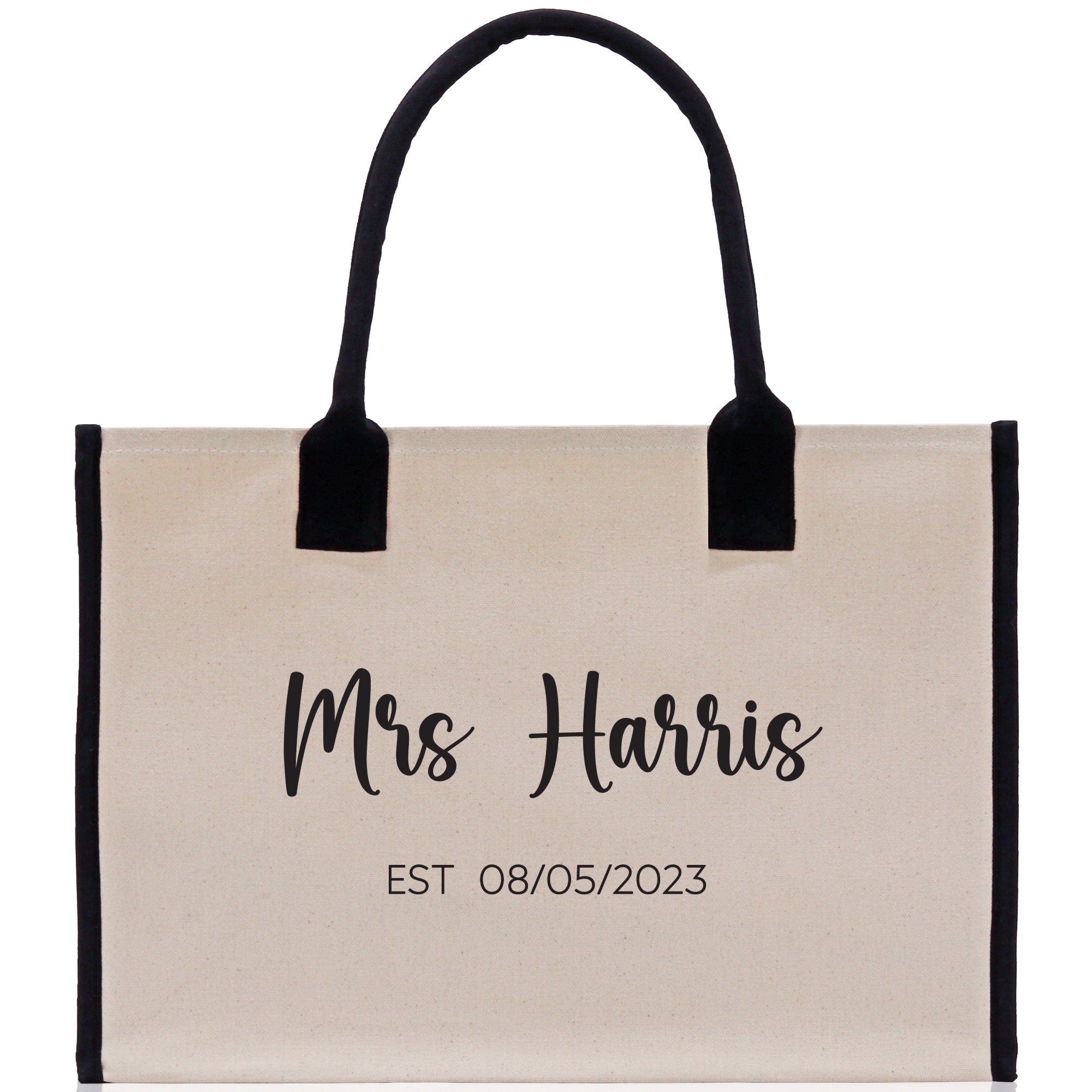 Mrs. Last Name Est Year Tote Bag Personalized Date Wedding Tote Bridal Shower Gift Honeymoon Gift Customized Wedding Gift Bridesmaid Gif