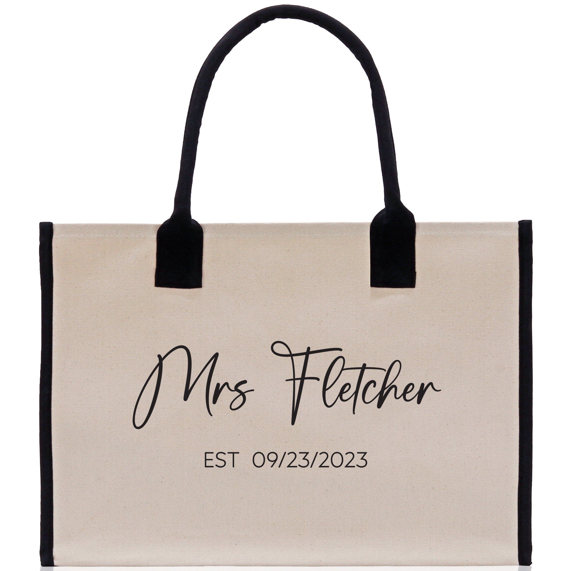 Mrs. Last Name Est Year Tote Bag Personalized Date Wedding Tote Bridal Shower Gift Honeymoon Gift Customized Wedding Gift Bridesmaid Gif