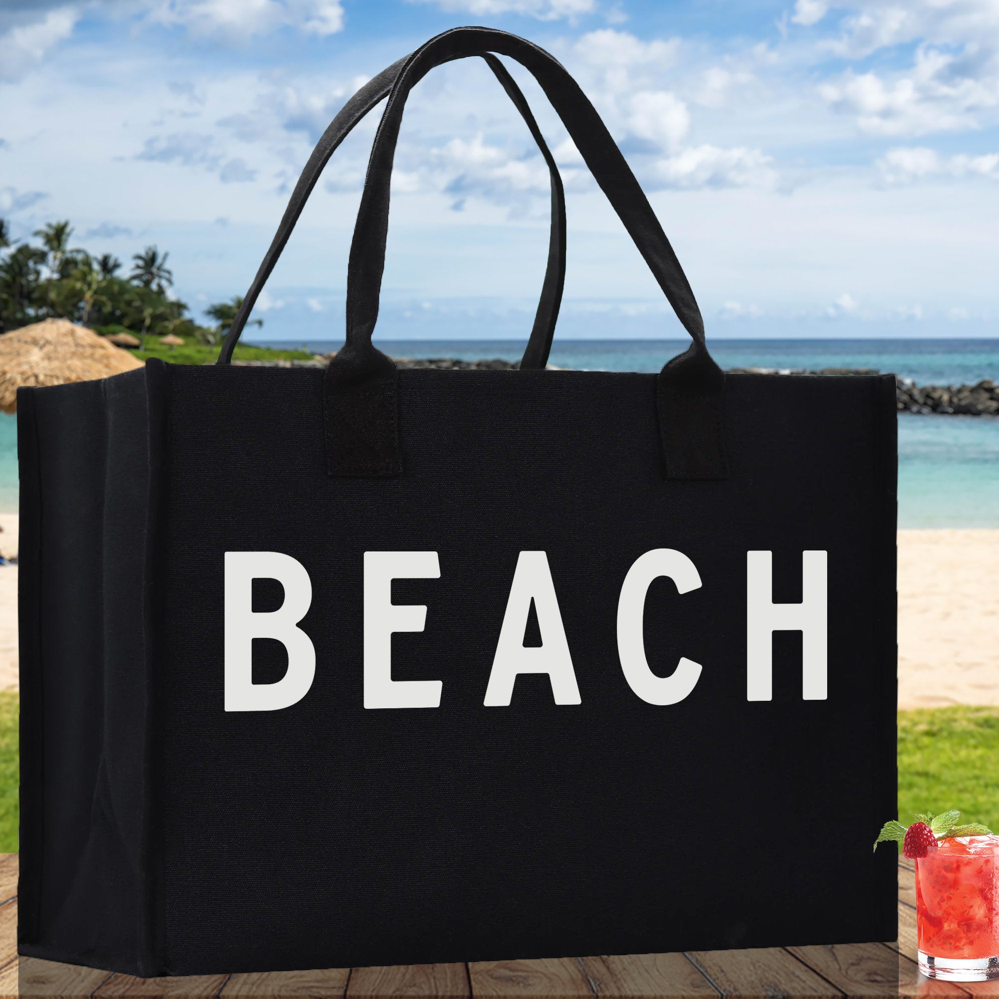 Beach Cotton Canvas Chic Tote Bag Multipurpose Tote Weekender Tote Gift for Her Outdoor Tote Vacation Tote Large Beach Bag