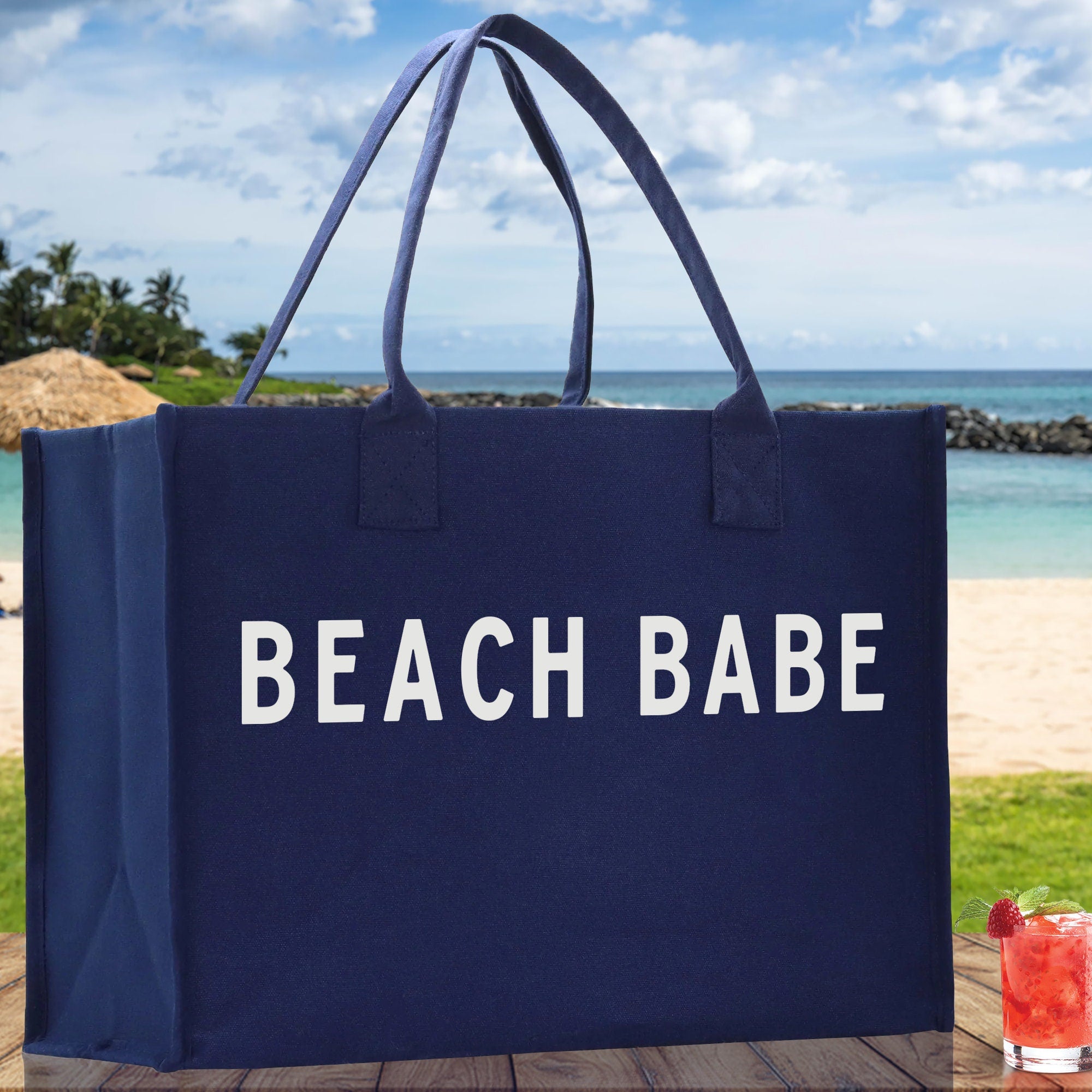 Beach Babe Cotton Canvas Chic Beach Tote Bag Multipurpose Tote Weekender Tote Gift for Her Outdoor Tote Vacation Tote Large Beach Bag