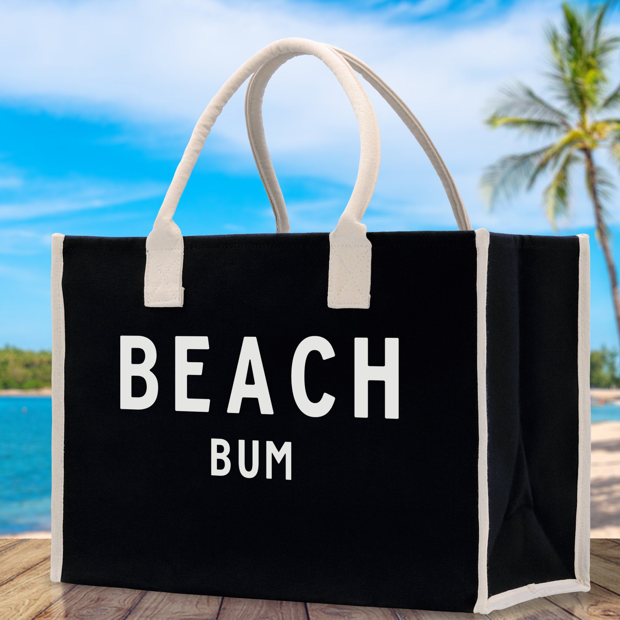 Beach Bum Cotton Canvas Chic Beach Tote Bag Multipurpose Tote Weekender Tote Gift for Her Outdoor Tote Vacation Tote Large Beach Bag