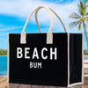 Beach Bum Cotton Canvas Chic Beach Tote Bag Multipurpose Tote Weekender Tote Gift for Her Outdoor Tote Vacation Tote Large Beach Bag