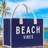 Beach Vibes Cotton Canvas Chic Beach Tote Bag Multipurpose Tote Weekender Tote Gift for Her Outdoor Tote Vacation Tote Large Beach Bag