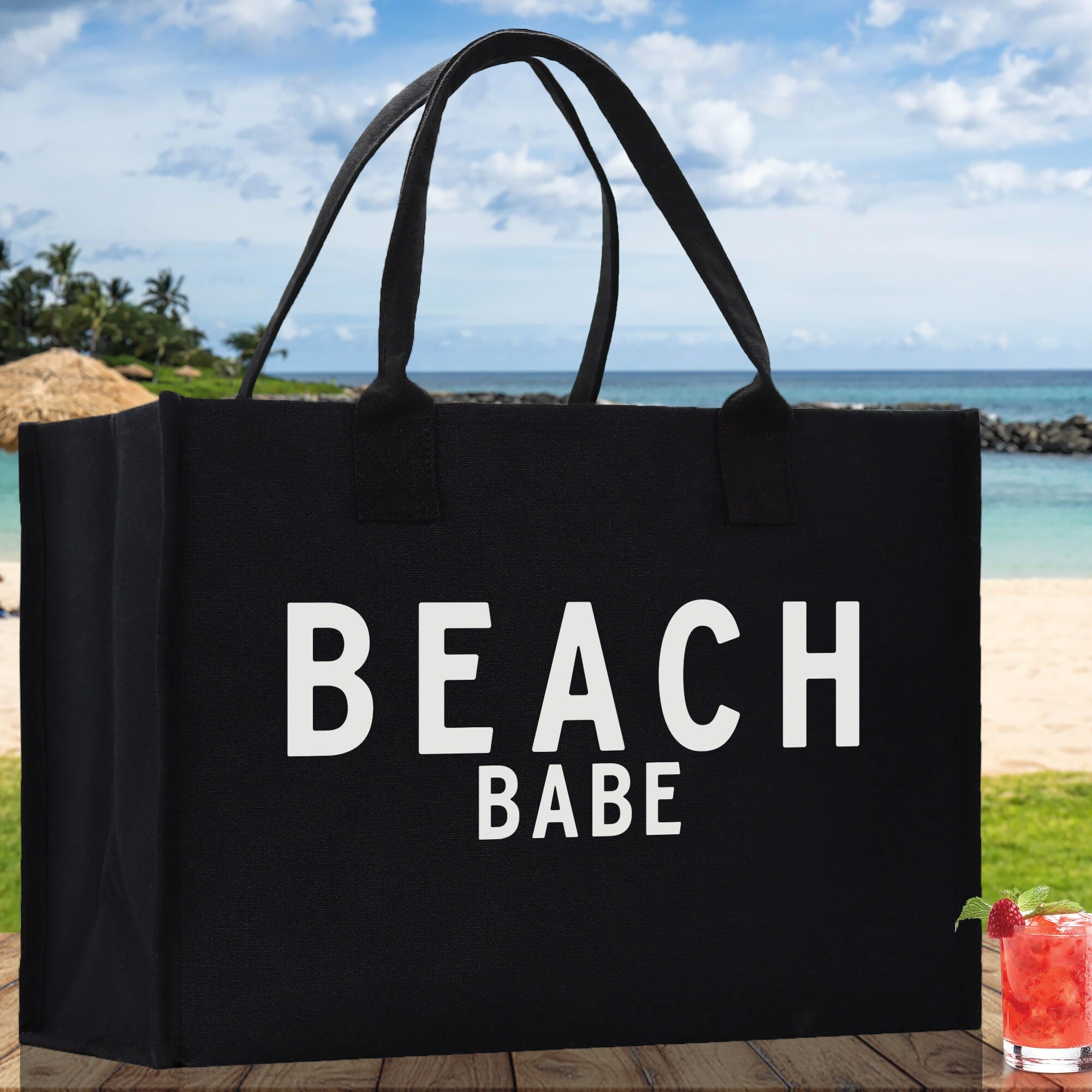 Beach Babe Cotton Canvas Chic Beach Tote Bag Multipurpose Tote Weekender Tote Gift for Her Outdoor Tote Vacation Tote Large Beach Bag