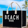 Beach Babe Cotton Canvas Chic Beach Tote Bag Multipurpose Tote Weekender Tote Gift for Her Outdoor Tote Vacation Tote Large Beach Bag