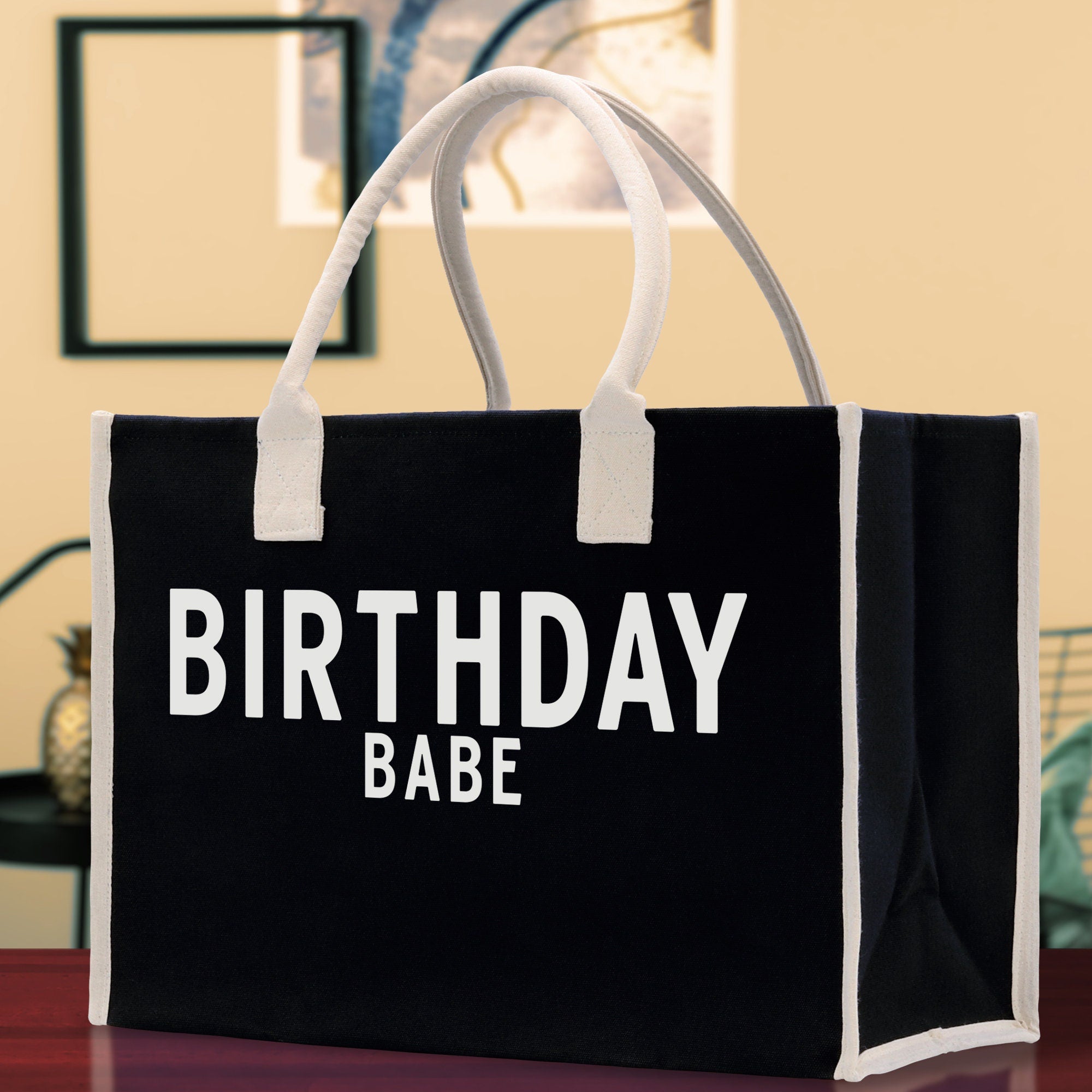 Birthday Babe Cotton Canvas Chic Beach Tote Bag Multipurpose Tote Weekender Tote Gift for Her Outdoor Tote Vacation Tote Large Beach Bag