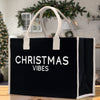 Christmas Vibes Cotton Canvas Chic Beach Tote Bag Multipurpose Tote Weekender Tote Gift for Her Outdoor Tote Vacation Tote Large Beach Bag