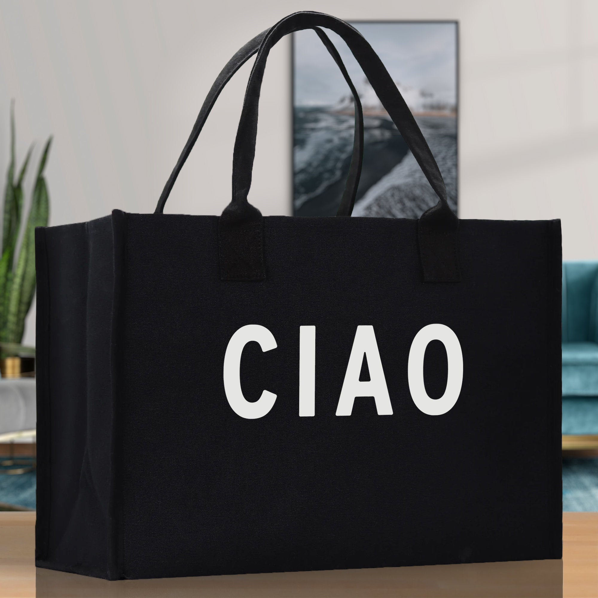 Ciao Cotton Canvas Chic Beach Tote Bag Multipurpose Tote Weekender Tote Gift for Her Outdoor Tote Vacation Tote Large Beach Bag