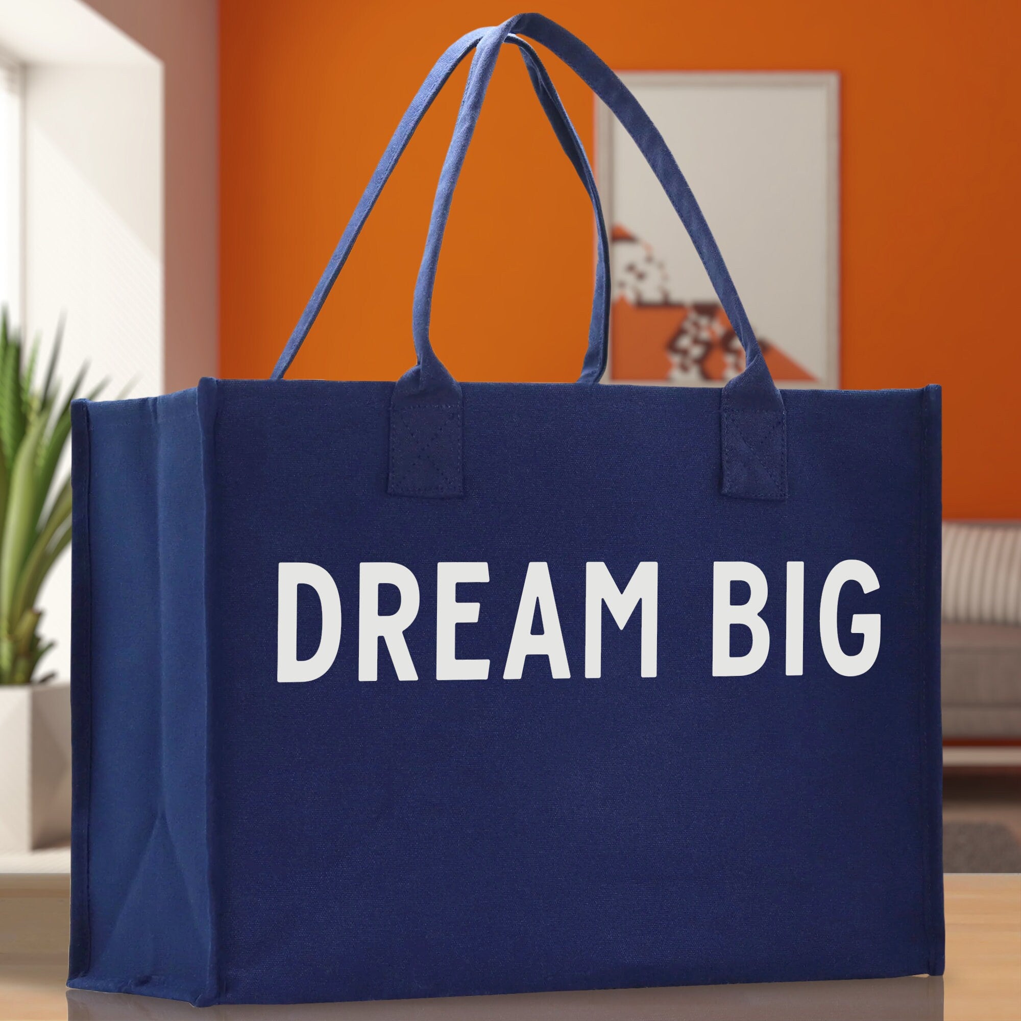 Dream Big Cotton Canvas Chic Beach Tote Bag Multipurpose Tote Weekender Tote Gift for Her Outdoor Tote Vacation Tote Large Beach Bag