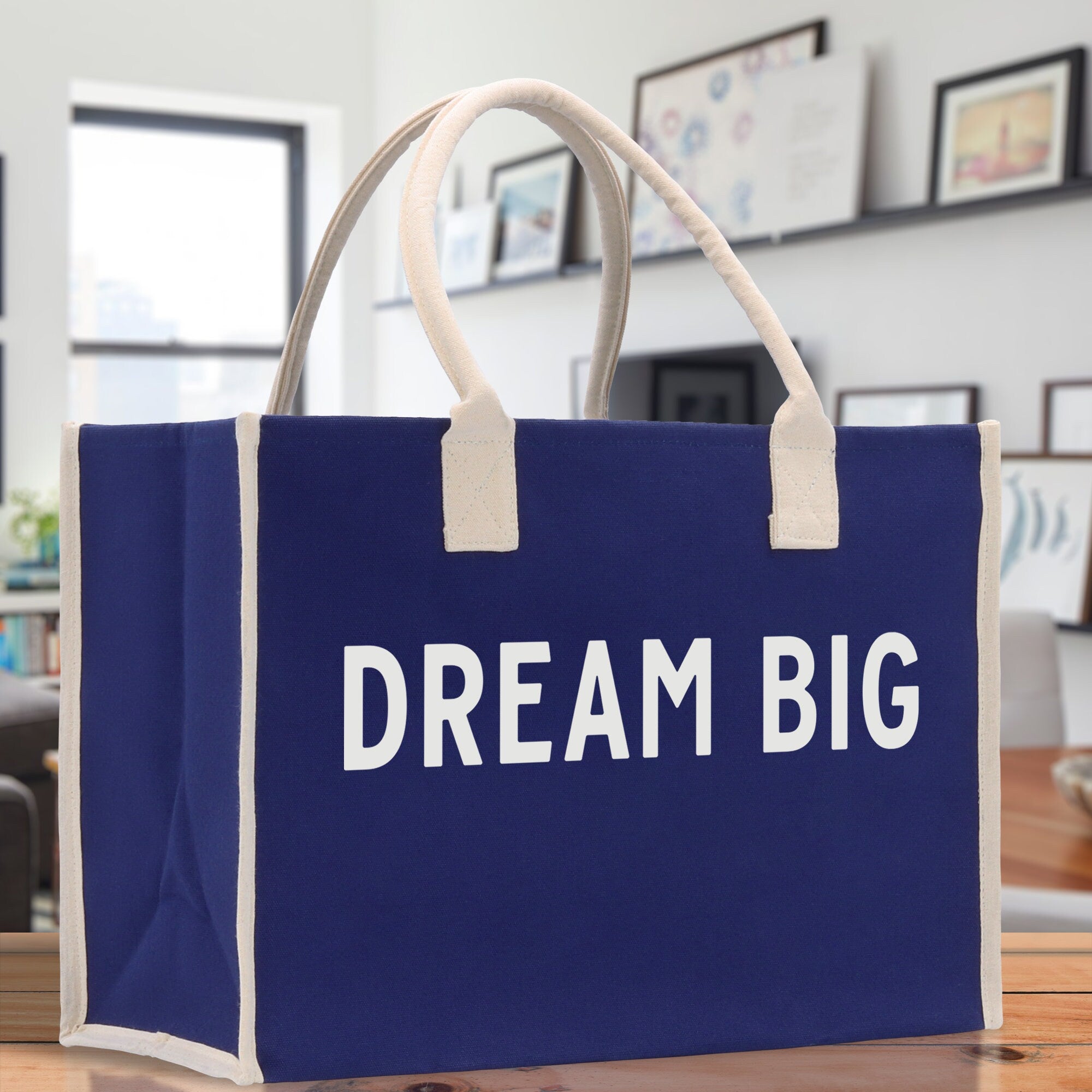 Dream Big Cotton Canvas Chic Beach Tote Bag Multipurpose Tote Weekender Tote Gift for Her Outdoor Tote Vacation Tote Large Beach Bag