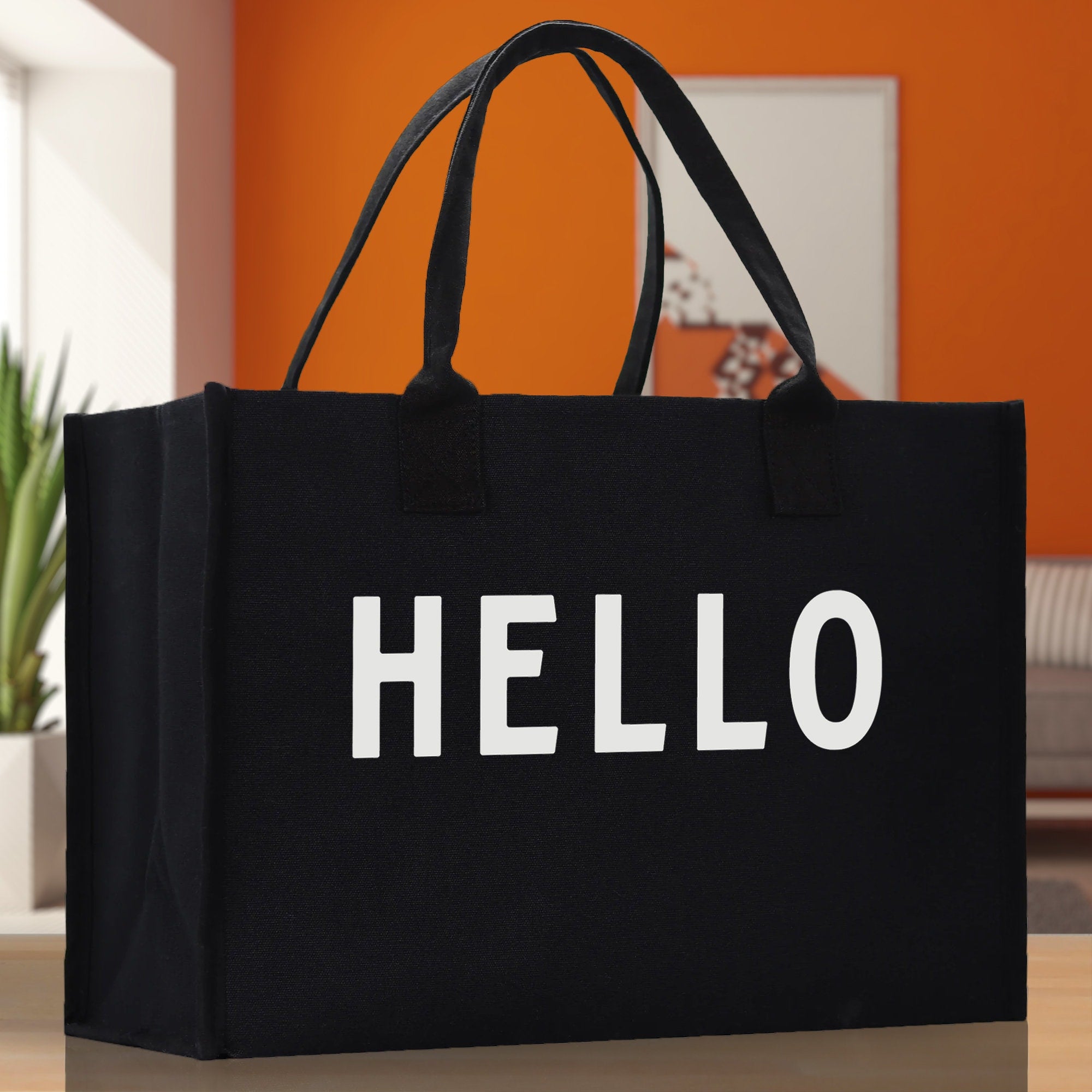 Hello Cotton Canvas Chic Beach Tote Bag Multipurpose Tote Weekender Tote Gift for Her Outdoor Tote Vacation Tote Large Beach Bag